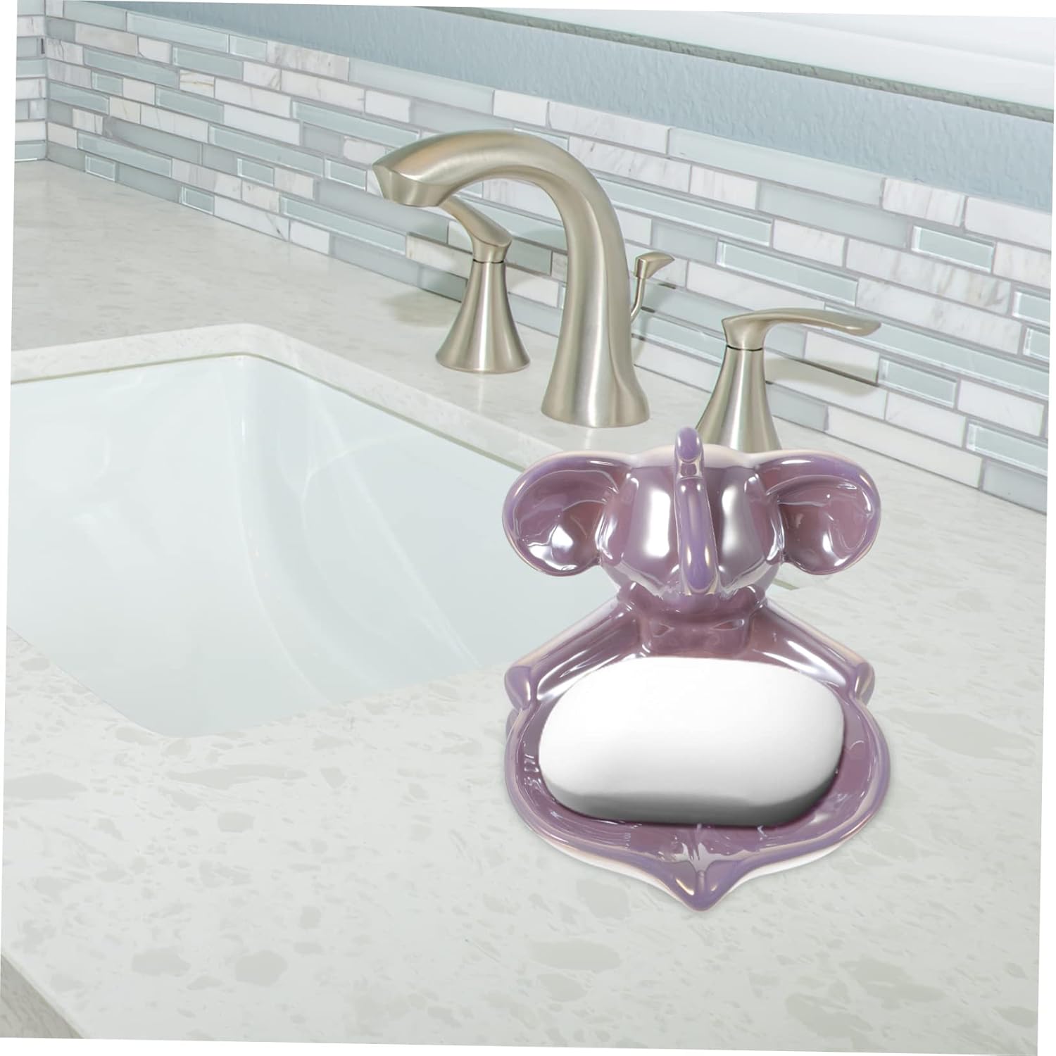 Cute Elephant Ceramic Soap Dish with Self Draining Design