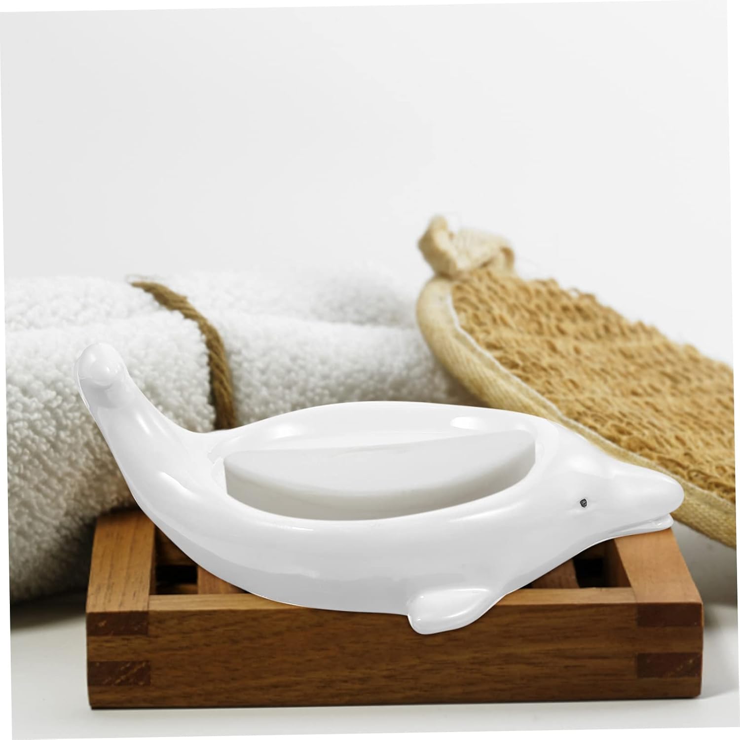 Cute Dolphin Ceramic Soap Dish for Bathroom Kitchen