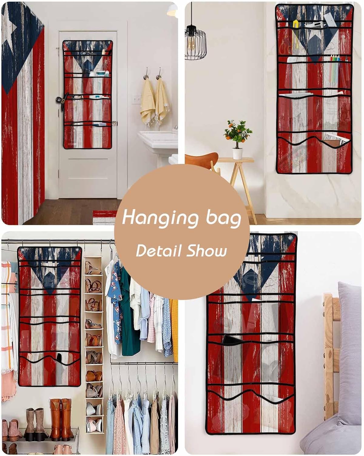 Herbed Puerto Rico Flag Water Proof ShowerCurtain Organizer Set with 10 Pockets