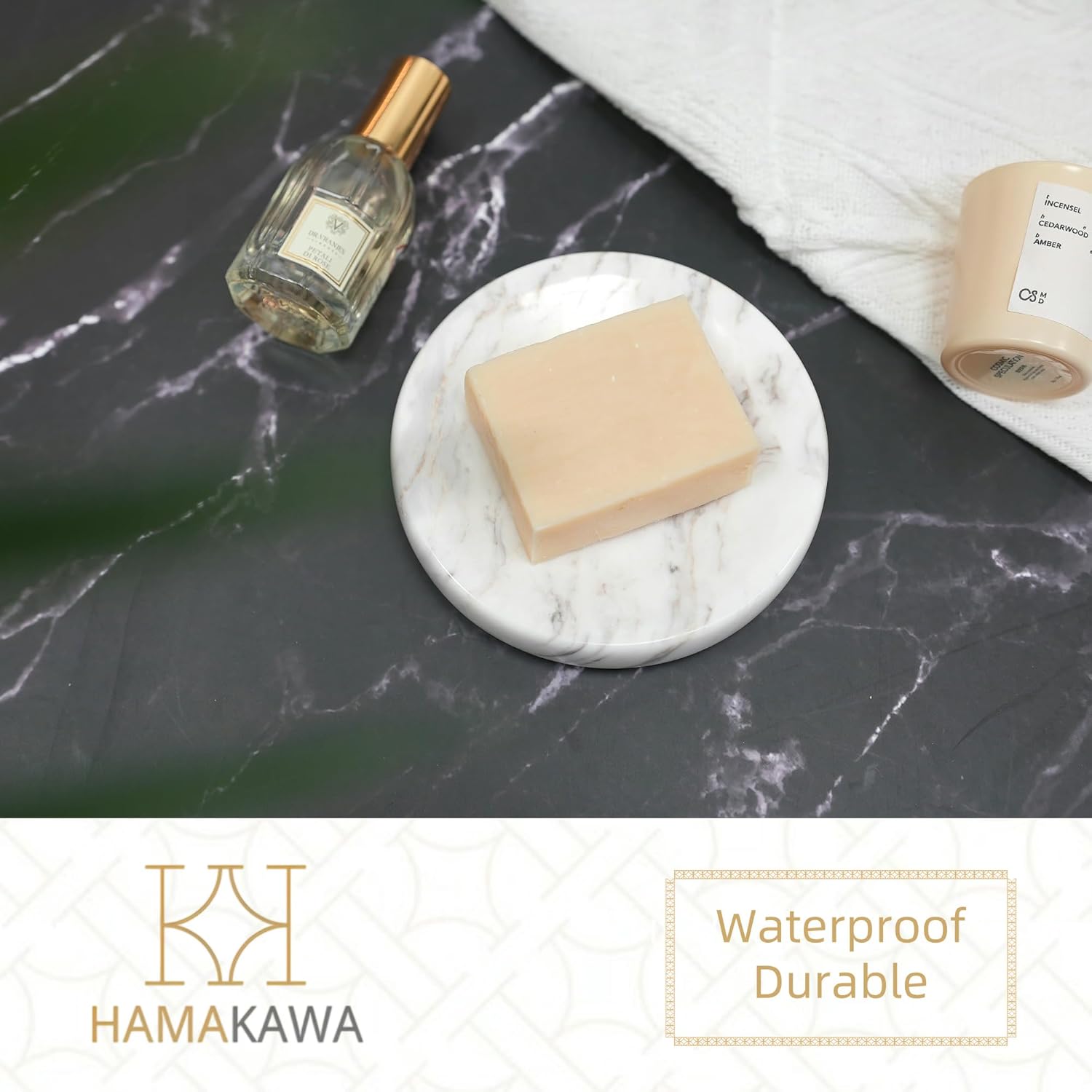 Natural Marble Soap Dish Carrara White Round Holder for Bathroom and Kitchen