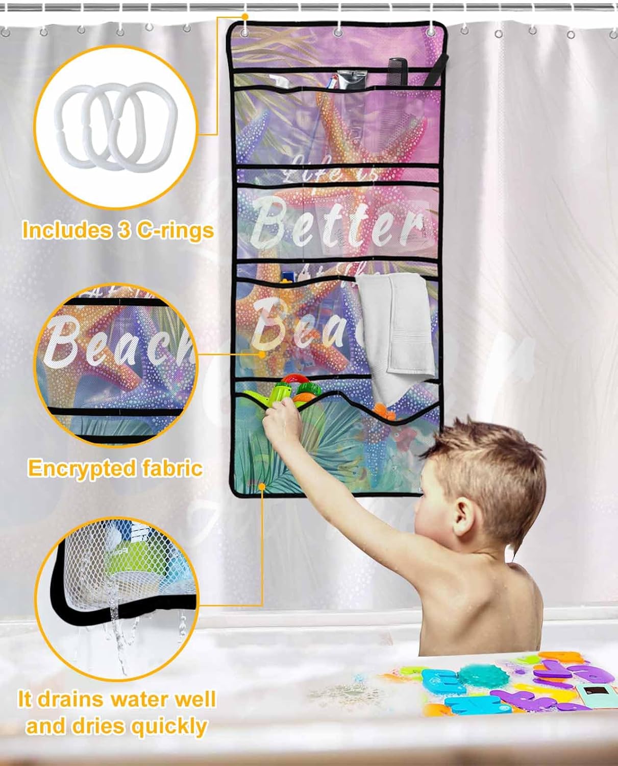 ZFUNCING Summer-Marine Mesh Shower Organizer Set