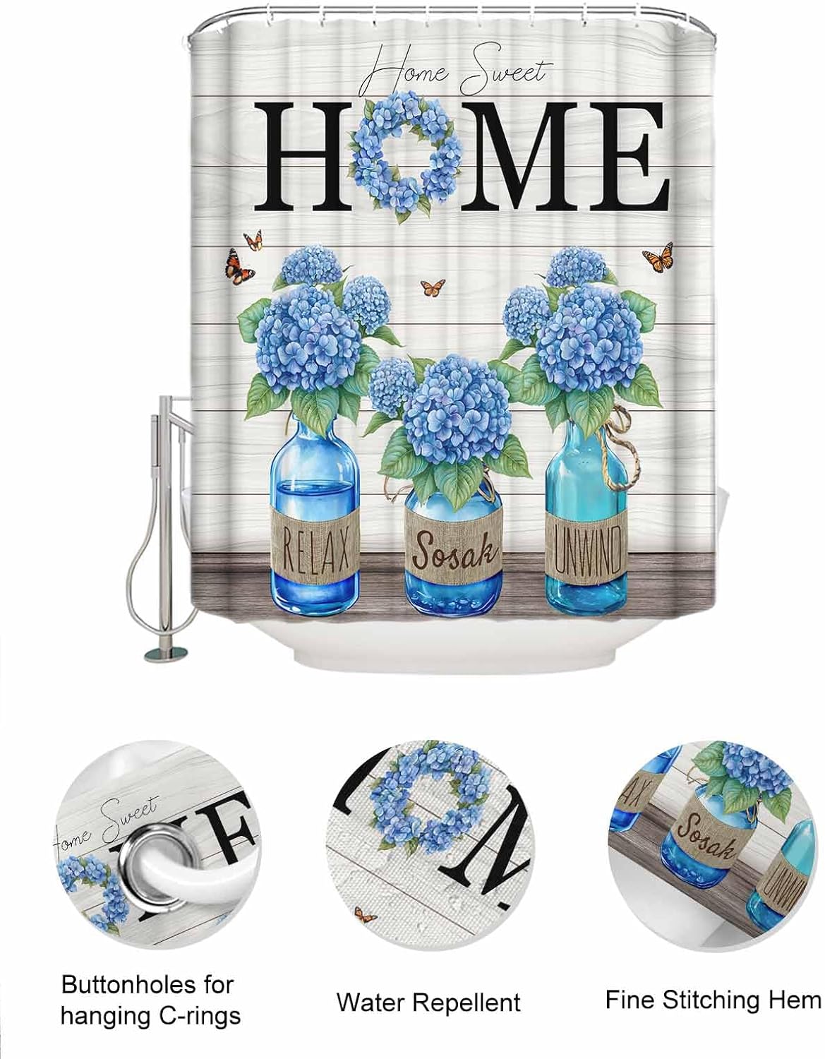 ZFUNCING Shower Curtain Set with Hooks and Organizer