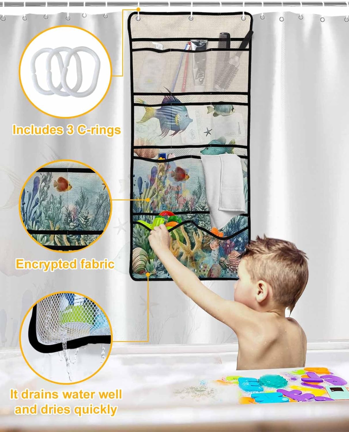 Stylish Mesh Shower Organizer with 10 Storage Pockets and Water_repellent Design