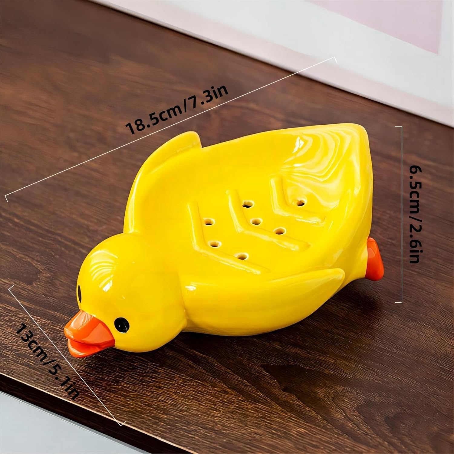 Cute Duck Soap Dish with Self Drain Holes Ceramic 185cm Soap Holder Yellow