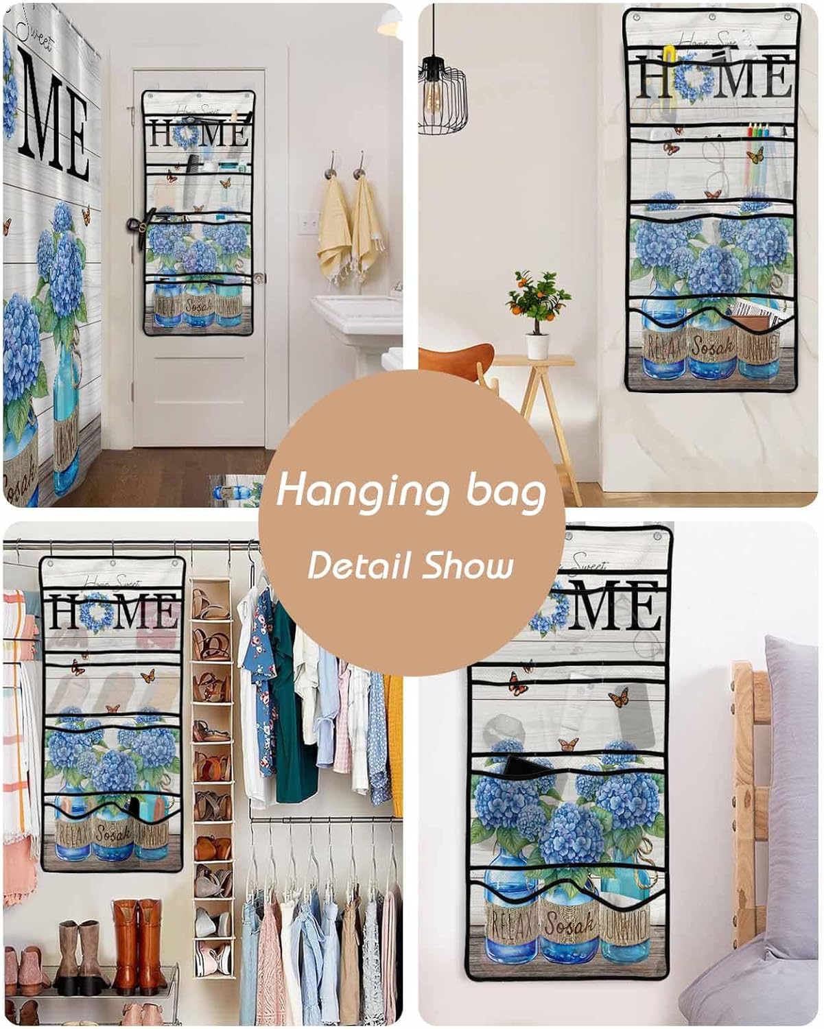 ZFUNCING Shower Curtain Set with Hooks and Organizer