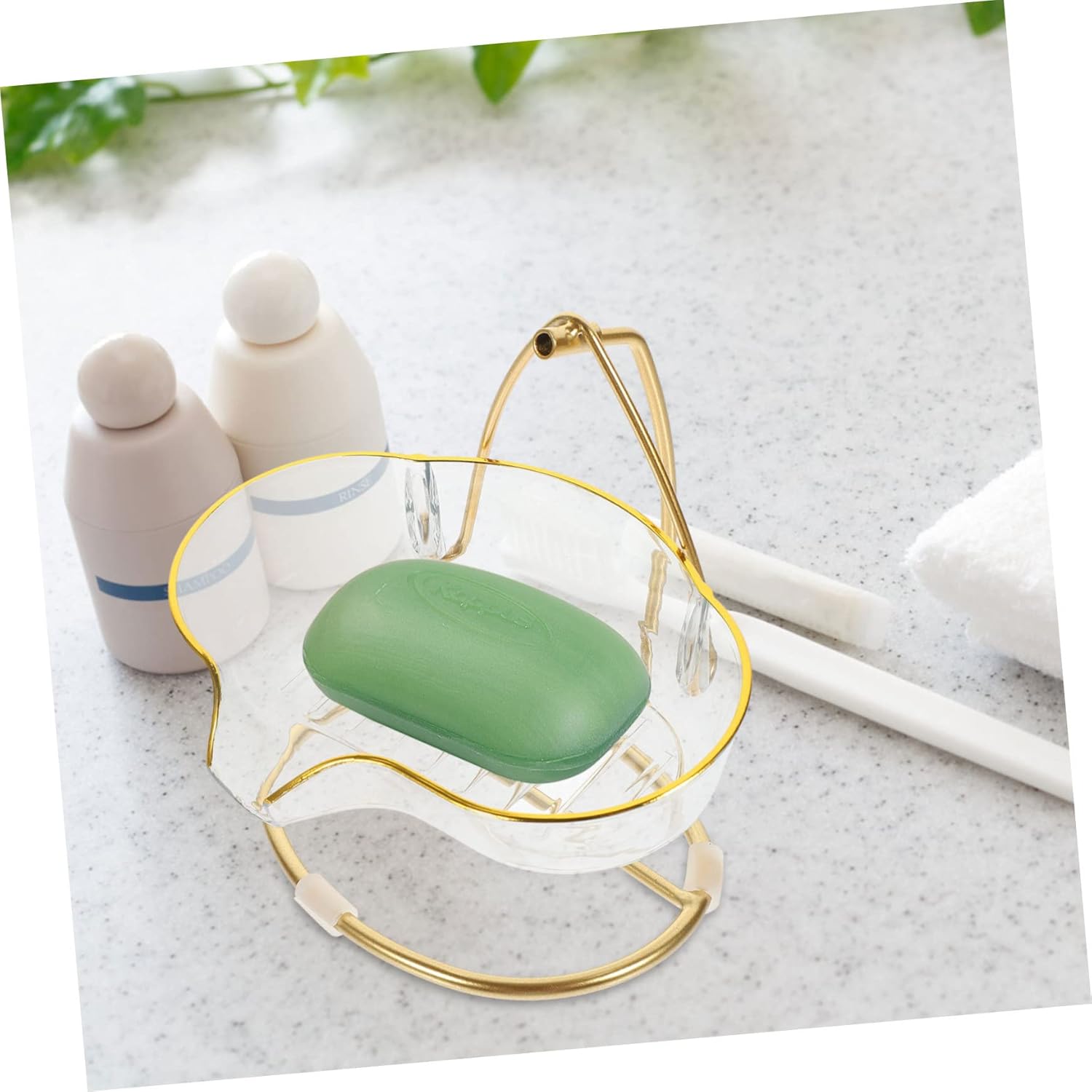MAGICLULU Creative Self-Draining Holder with Clear Dish and Iron Stand