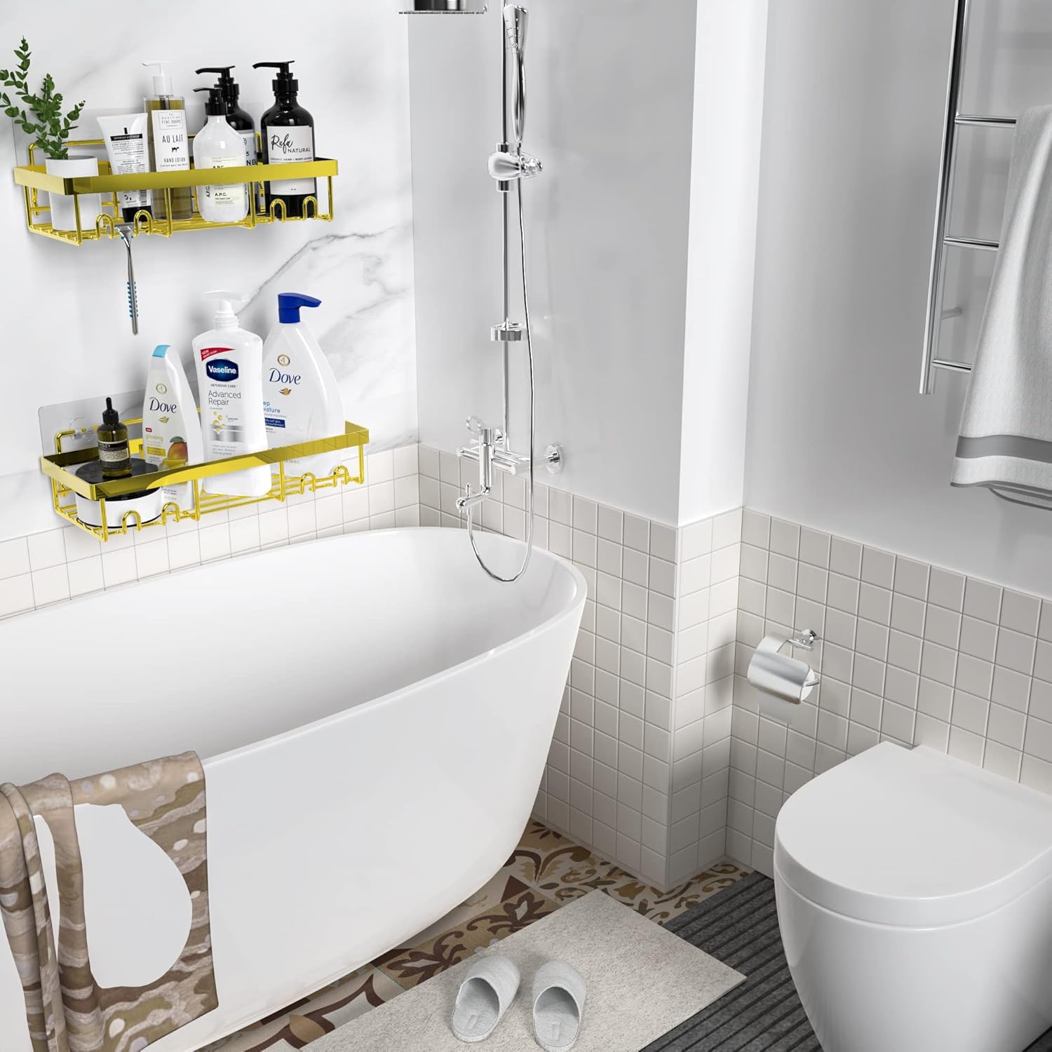 Sturdy Metal Non-Marking Adhesive shower caddy