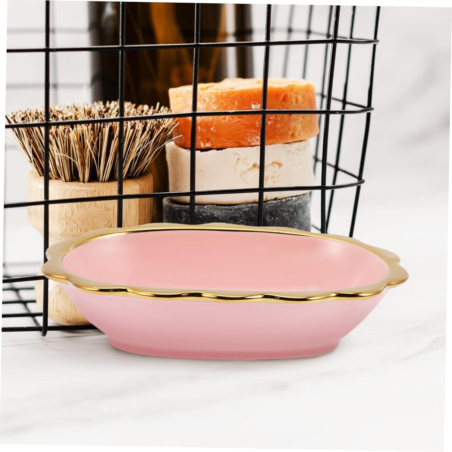 LIFKOME Elegant Ceramic Soap Tray with Lace Design
