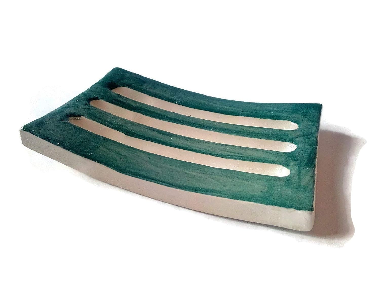 Dark Green Handmade Soap Dish Ceramic Minimalist Rectangle