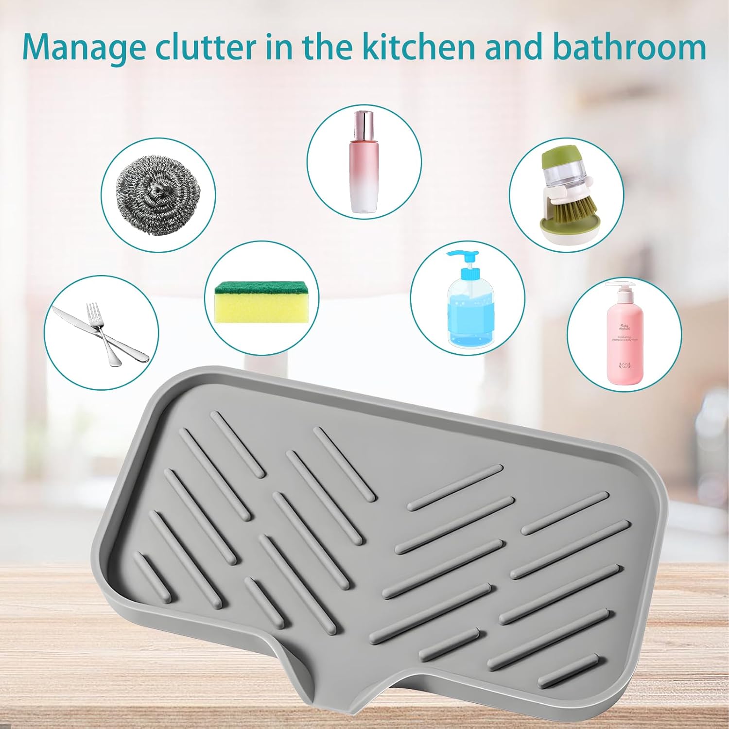 Durable Silicone Soap Dish with Drain Spout for Bathroom Sink