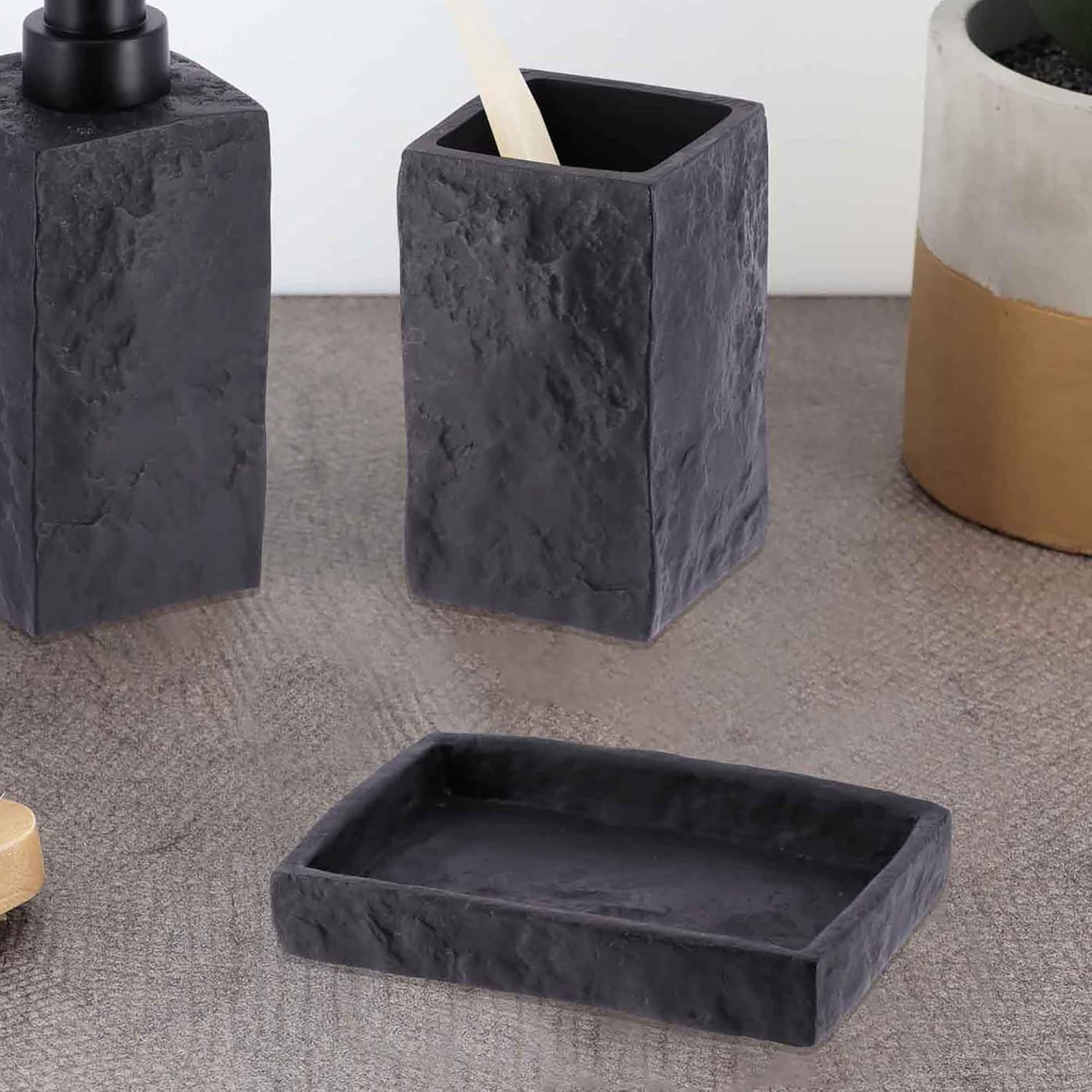 EVIDECO Black Stone Effect Soap Dish Tray