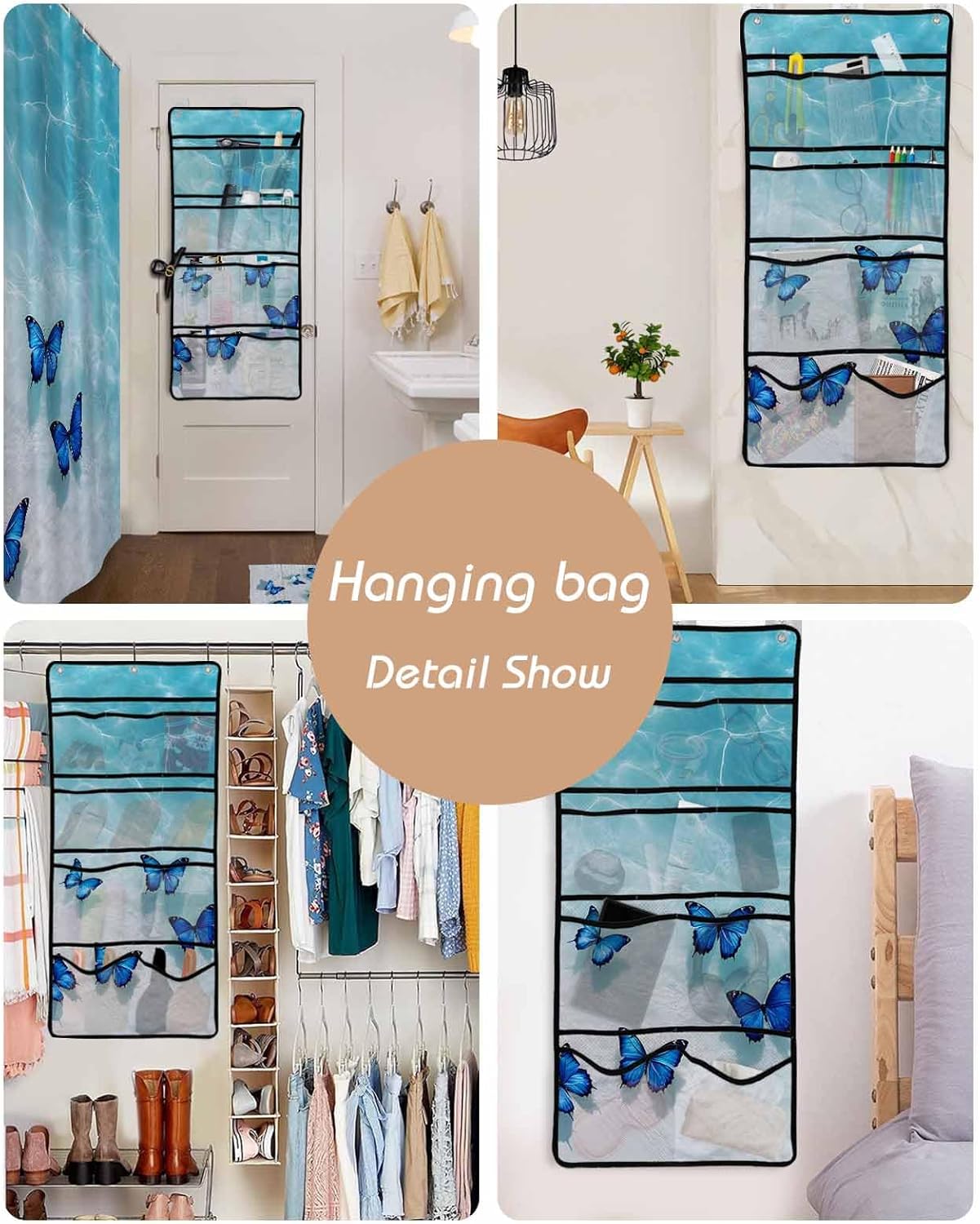 ZFUNCING Summer Blue Butterfly Waterproof Shower Curtain Set with Hooks