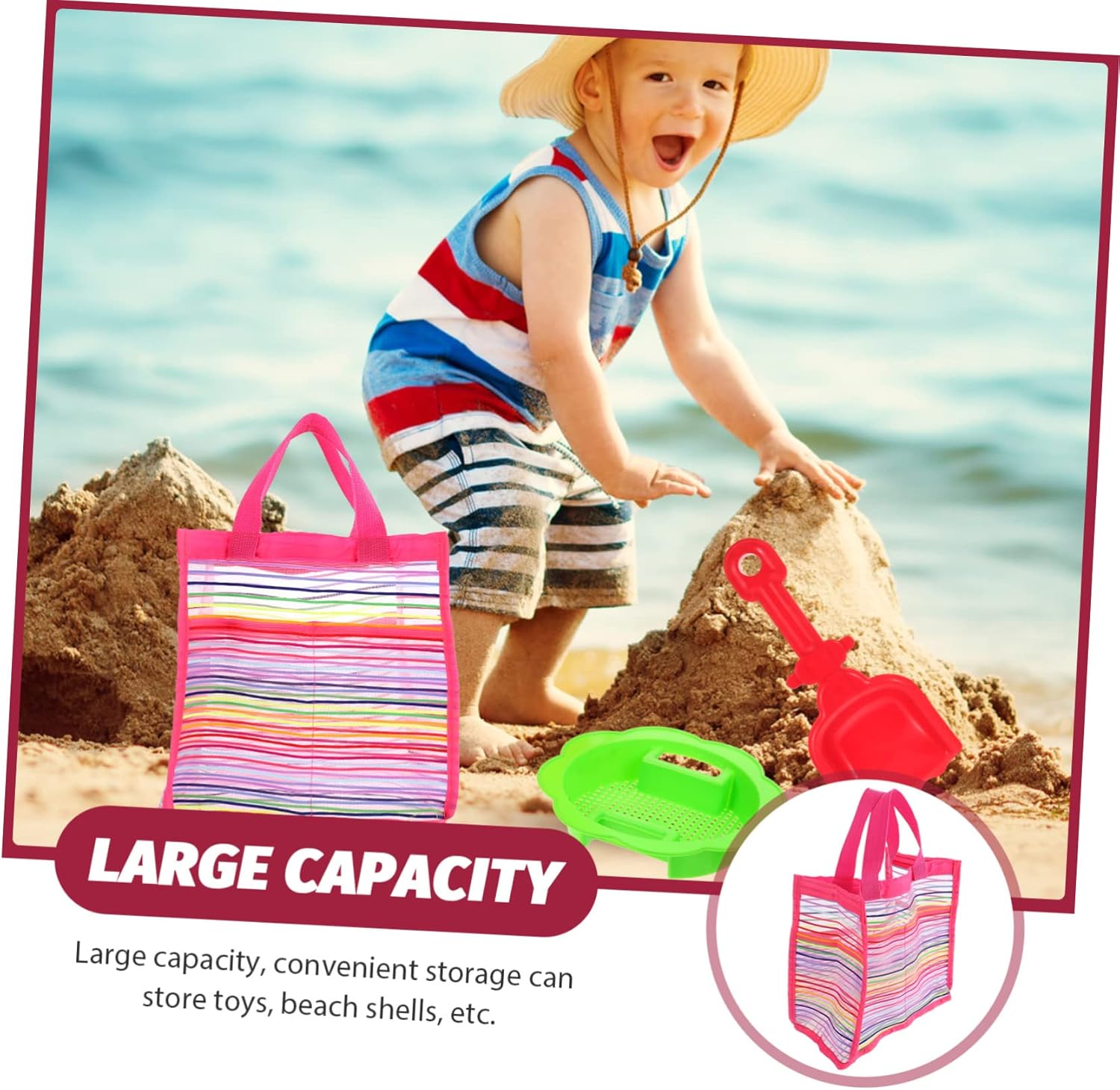 TOYANDONA Kids Beach Tote Bag with Mesh Lining
