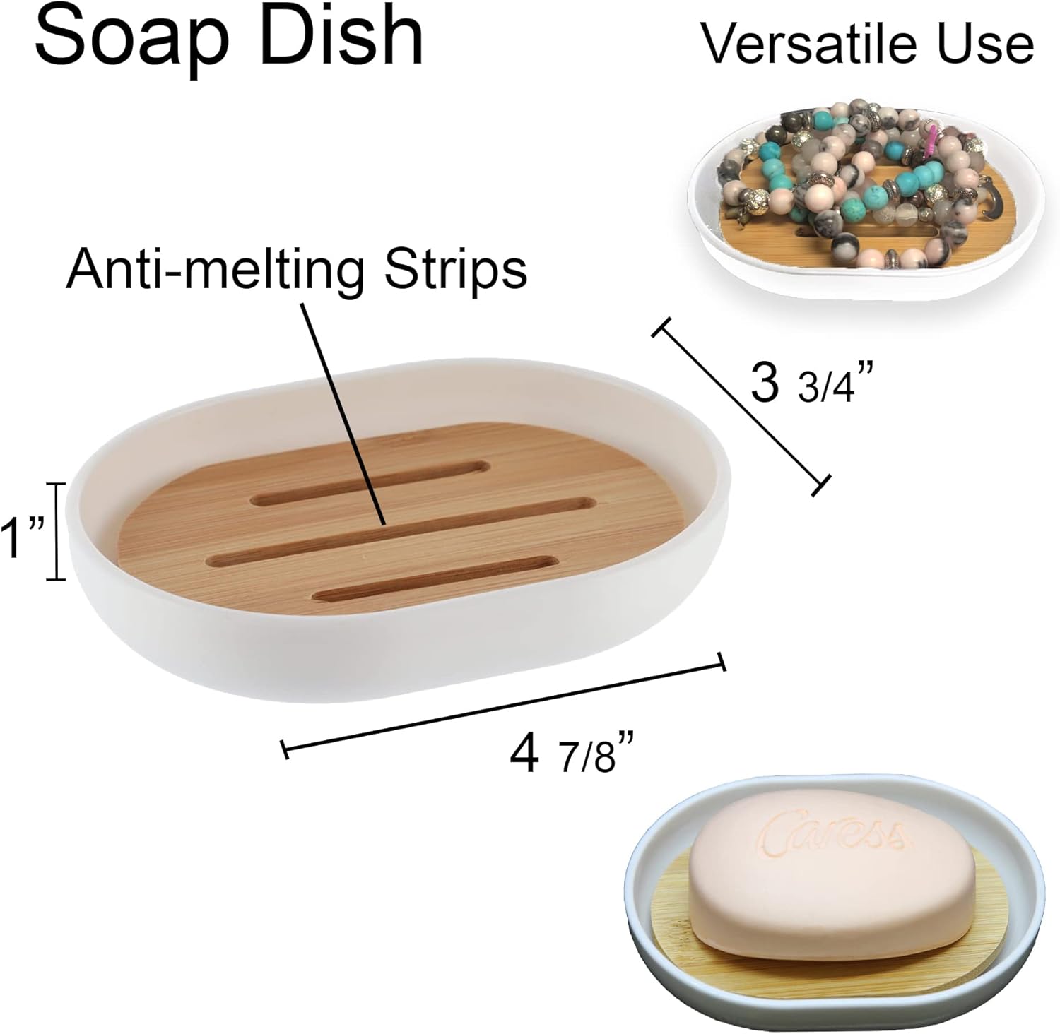EVIDECO Premium White Soap Dish with Bamboo Tray - Stylish Bathroom Accessory