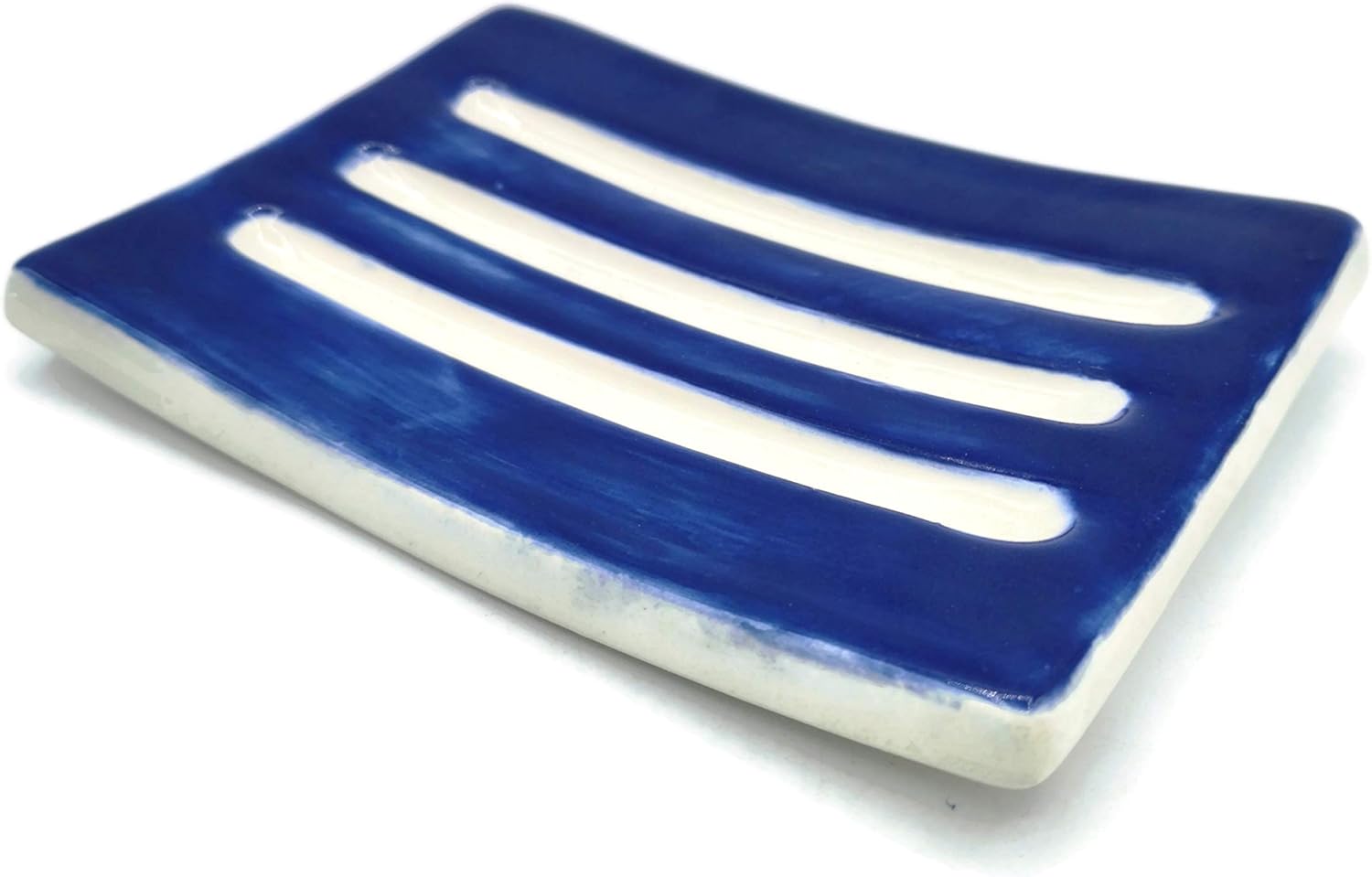 Dark Blue Handmade Ceramic Soap Dish Minimalist Rectangle Holder