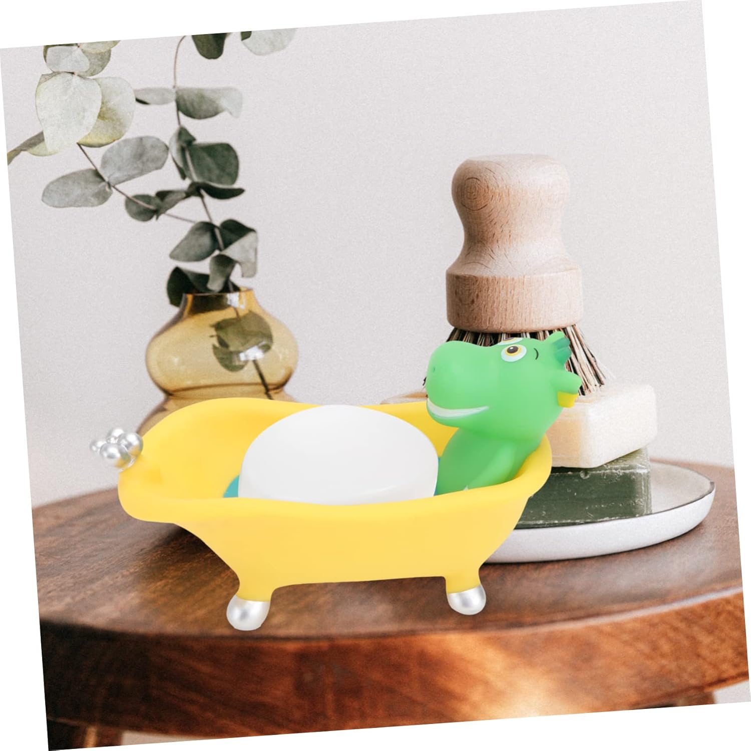 IMIKEYA Cartoon Dinosaur Soap Dish Holder - Cute Bathroom Soap Tray with Drain