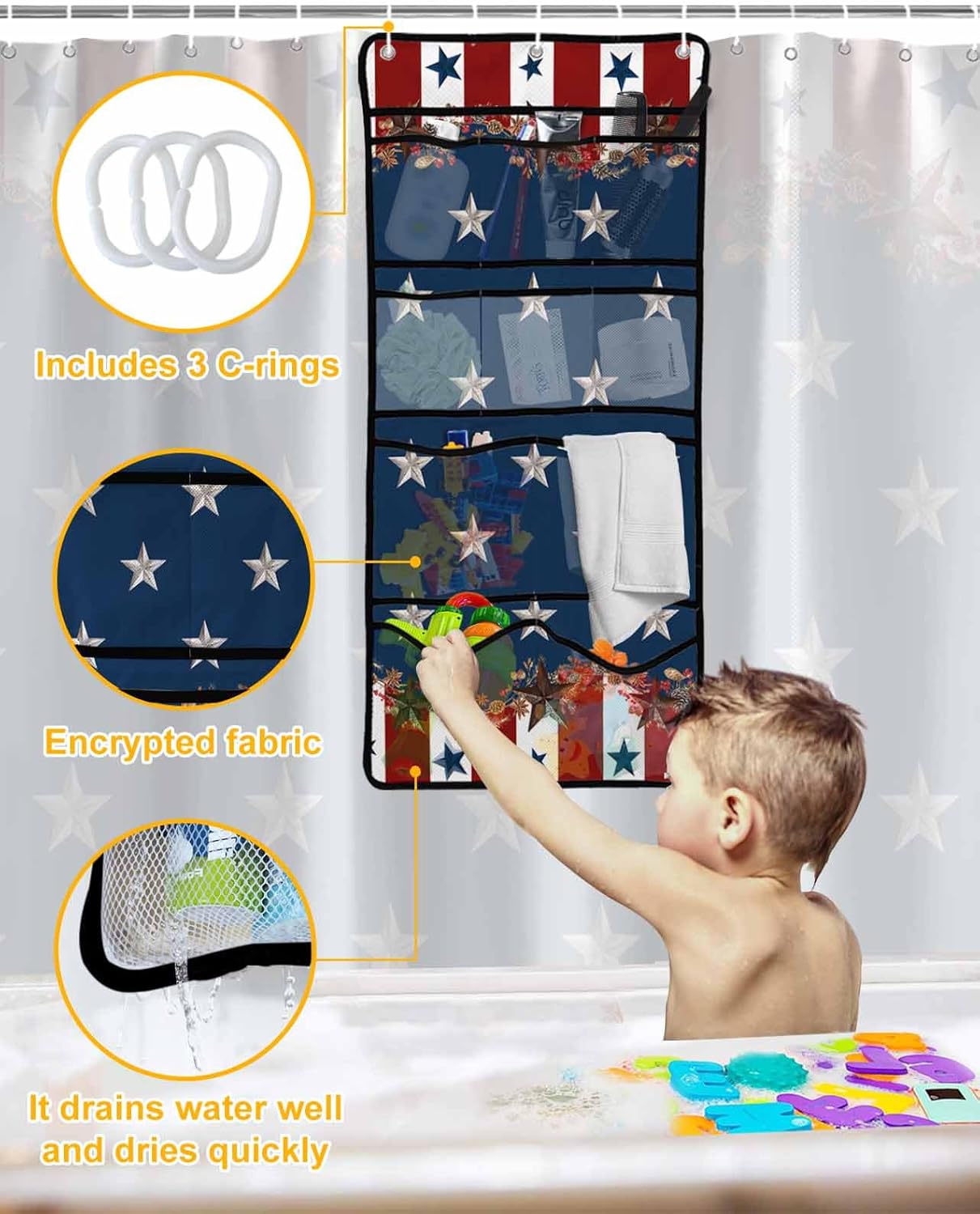 ZFUNCING Country Star Mesh Showing Organizer Set Waterproof and Easy to Install