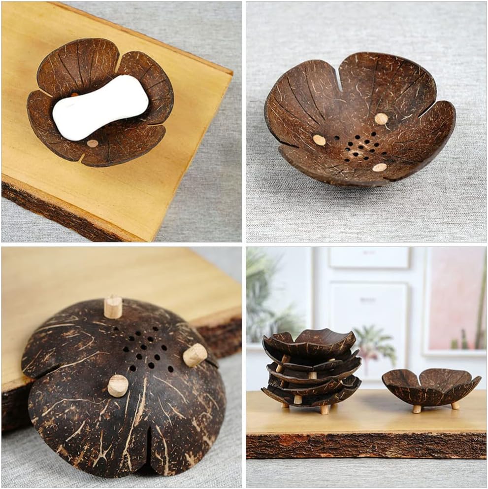 Eco-Friendly Coconut Shell Flower-Shape Soap Dish
