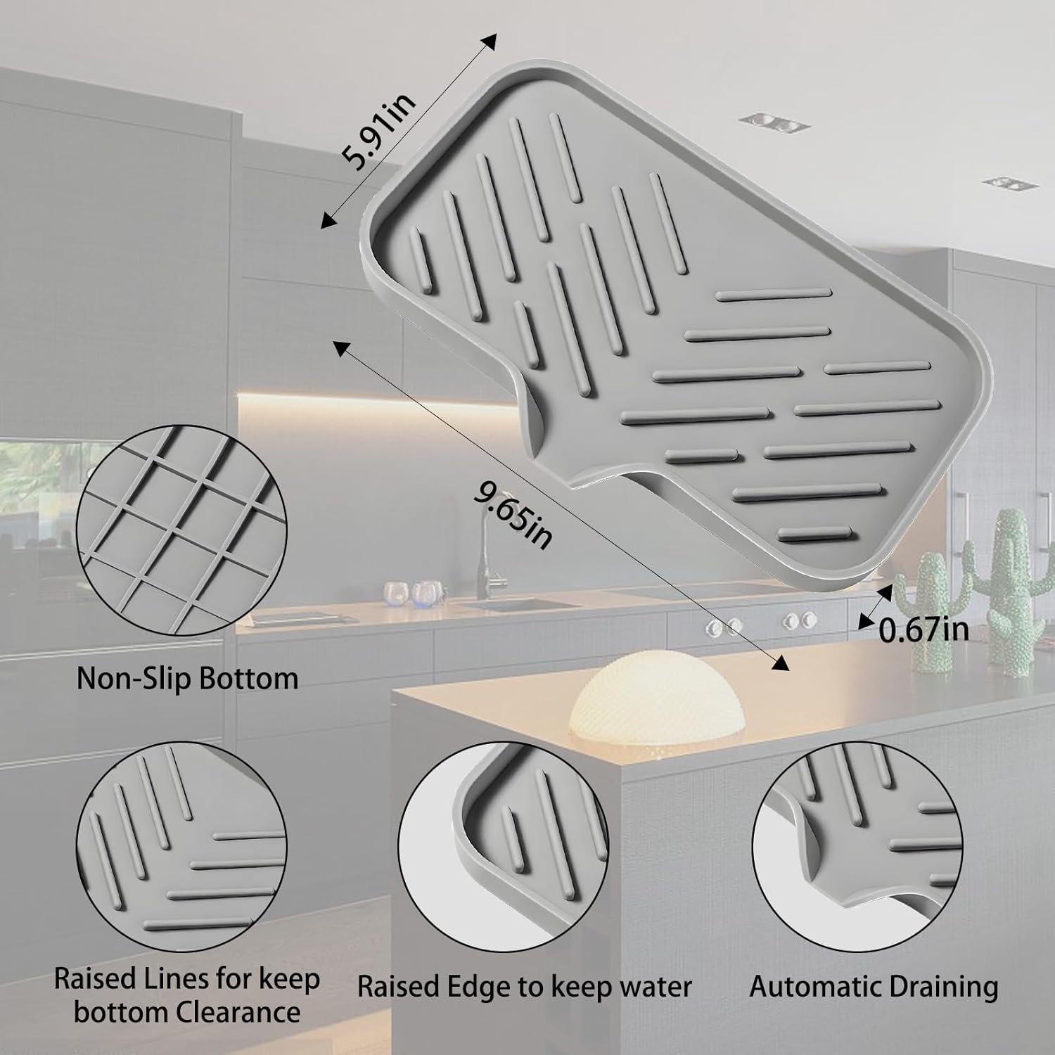 Durable Silicone Soap Dish with Drain Spout for Bathroom Sink