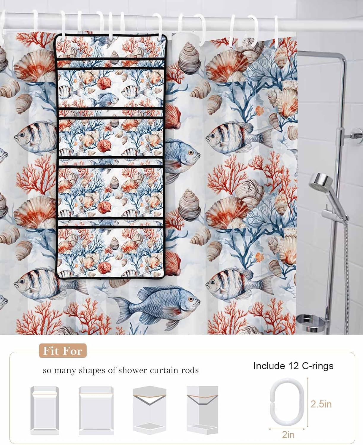 Shower Curtain Organizer Set - Waterproof Mesh Perfect For Bathroom Storage