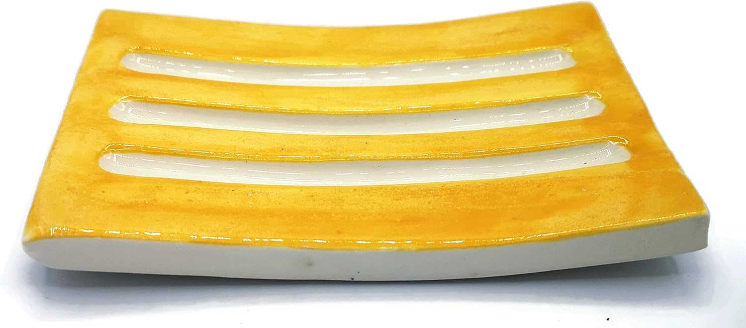 Handmade Yellow Ceramic Bar Soap Dish