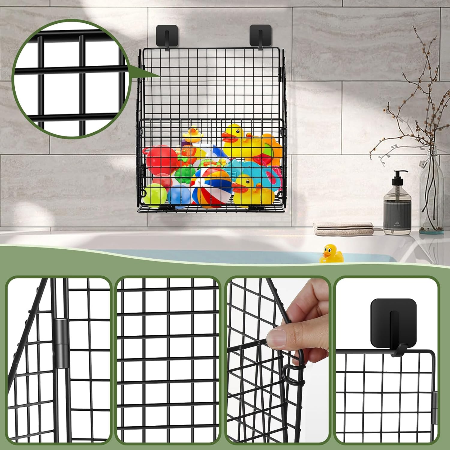 Greentainer Foldable Bath Toy Storage Basket