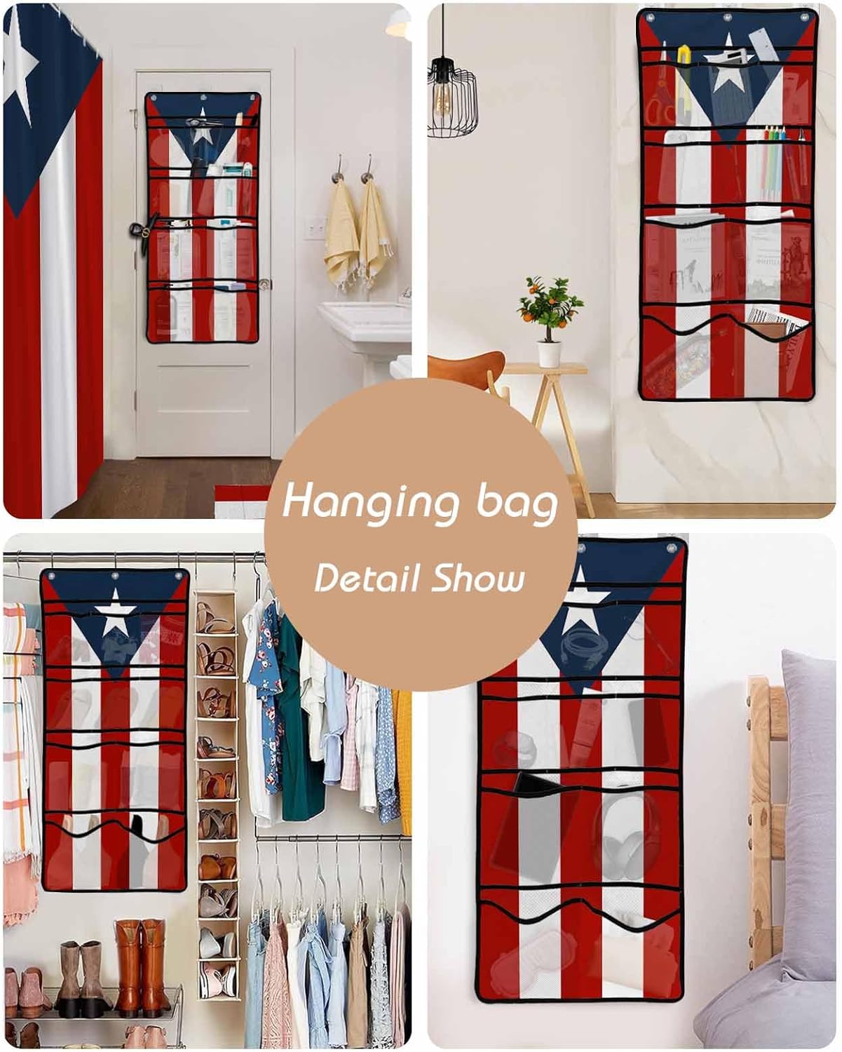 Shower Curtain Set with 10 Pockets and Puerto Rico FlagC