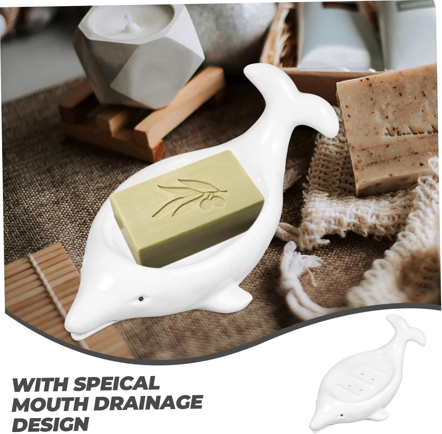 Dolphin Soap Holder Stylish Ceramic Drainage Holder for Bar Bath