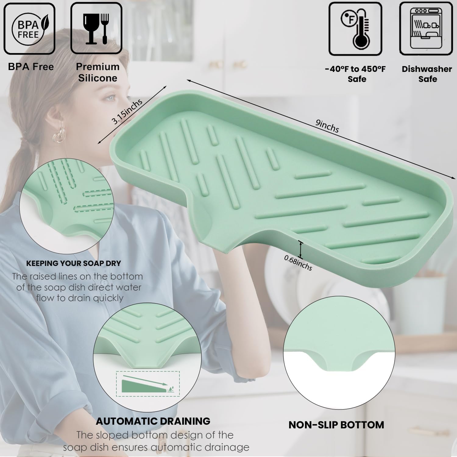 YASMEN Silicone Soap Dish with Drain Green 1