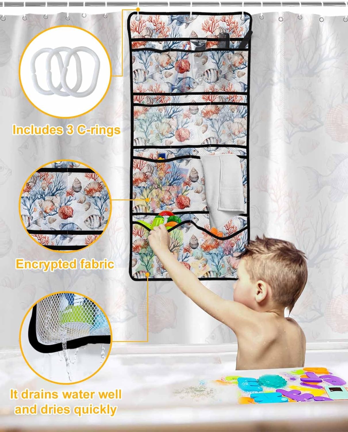 Shower Curtain Organizer Set - Waterproof Mesh Perfect For Bathroom Storage