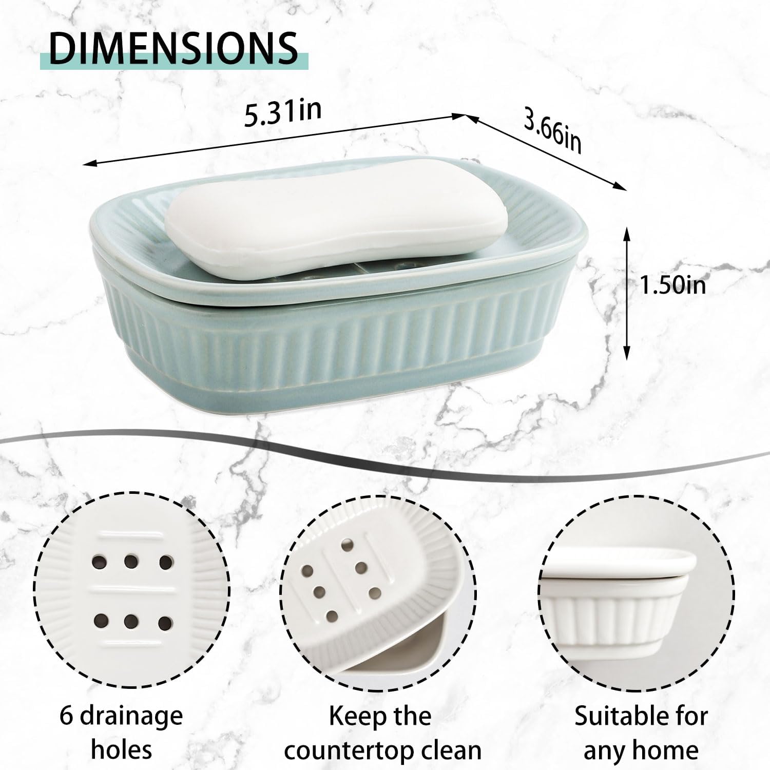 VanEnjoy Green Ceramic Soap Holder for Kitchen and Bathroom
