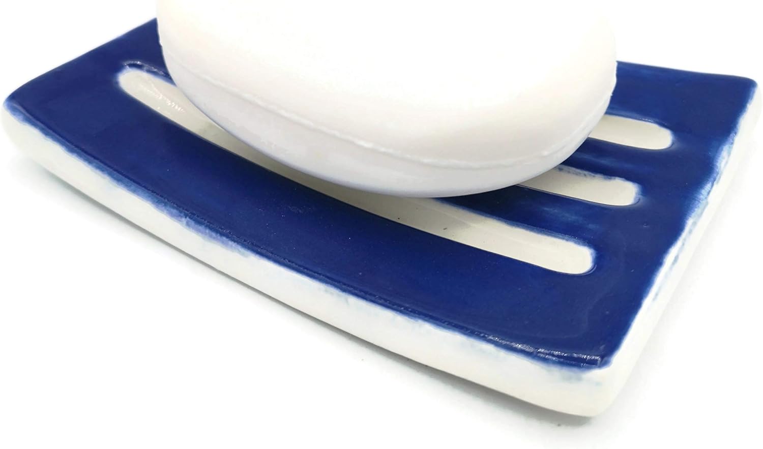 Dark Blue Handmade Ceramic Soap Dish Minimalist Rectangle Holder