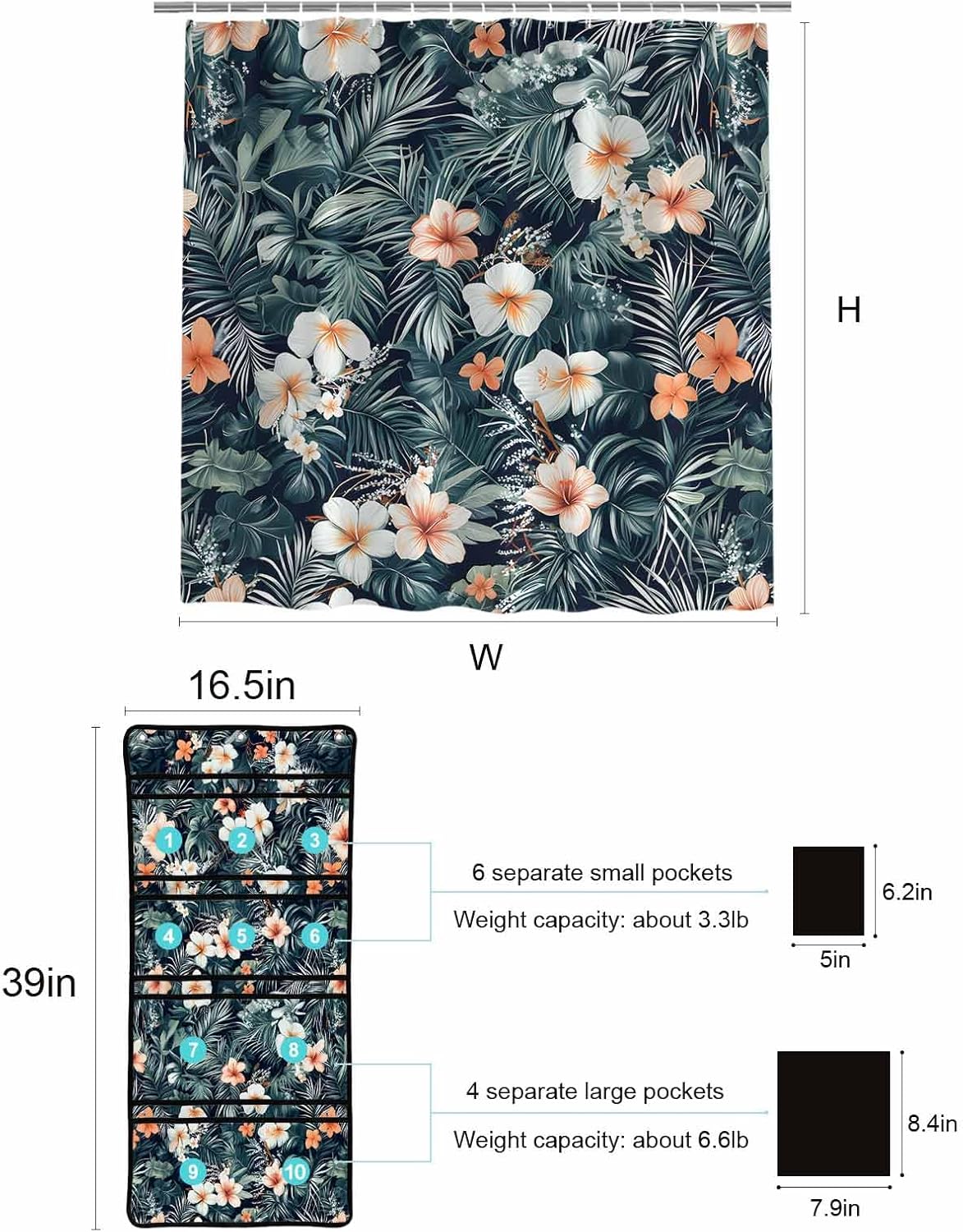 ZFUNCING Mesh Shower Organizer Set Tropical Pastoral Floral