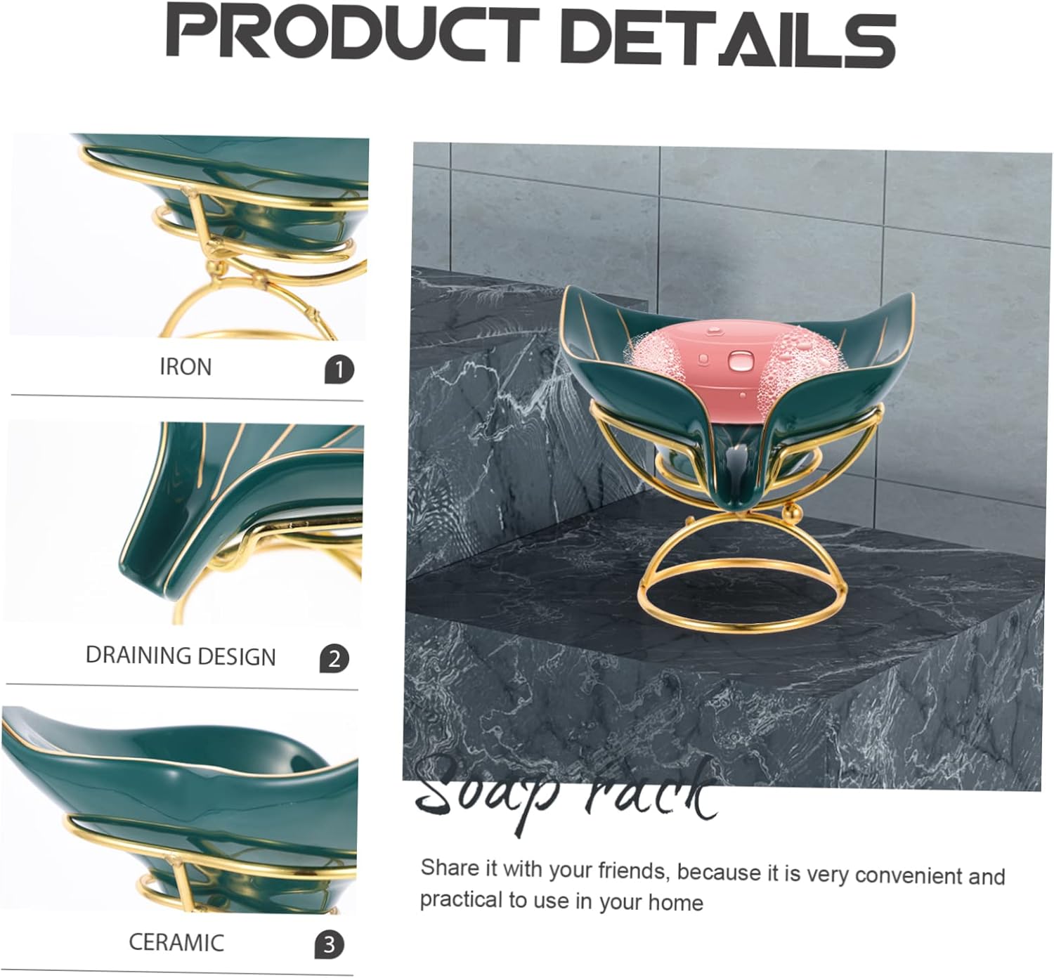 Stylish bathroom tray holder Unique mermaid soap dispenser - Easy to clean Durable