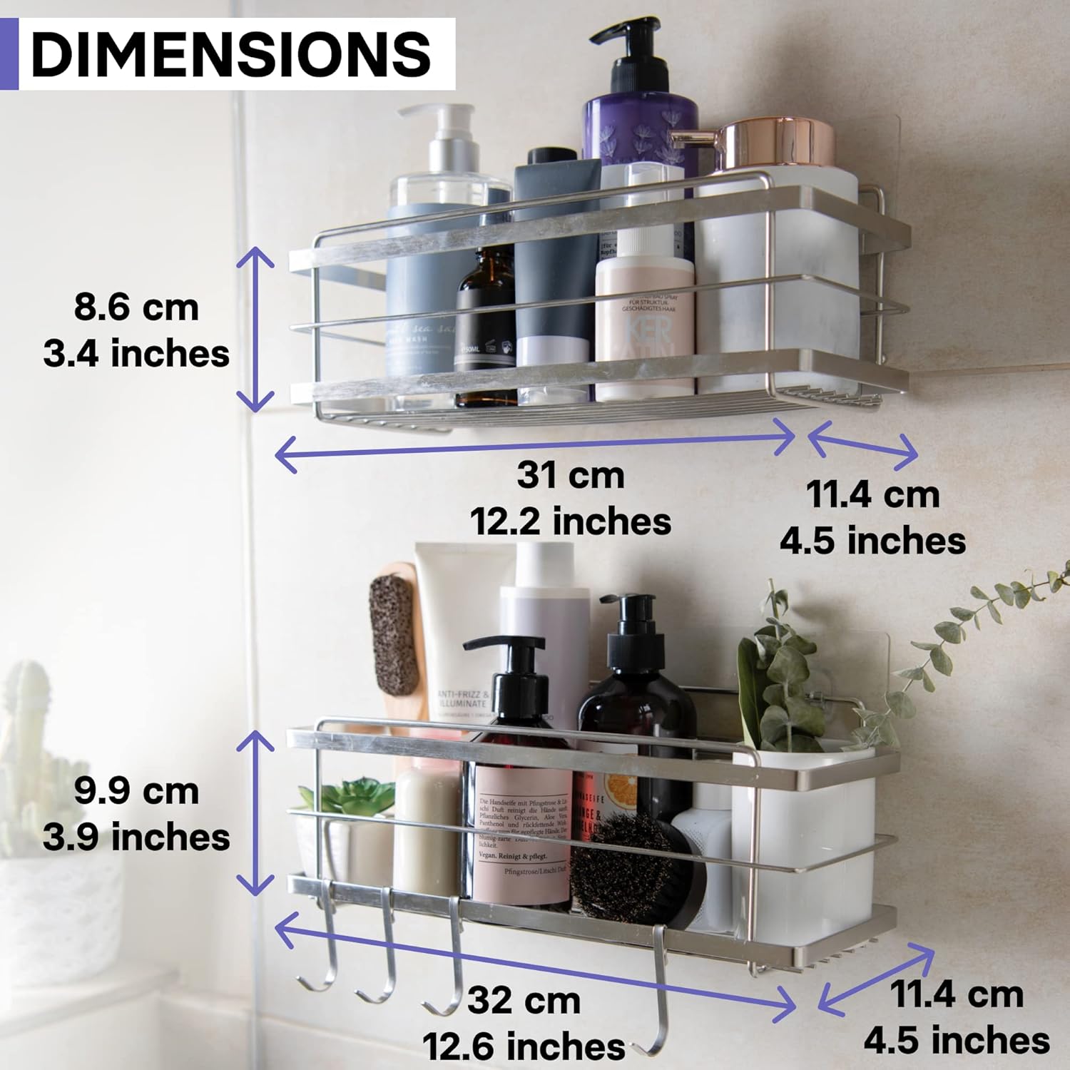Sturdy 304 Stainless Steel Showers Organizer 2-Pack
