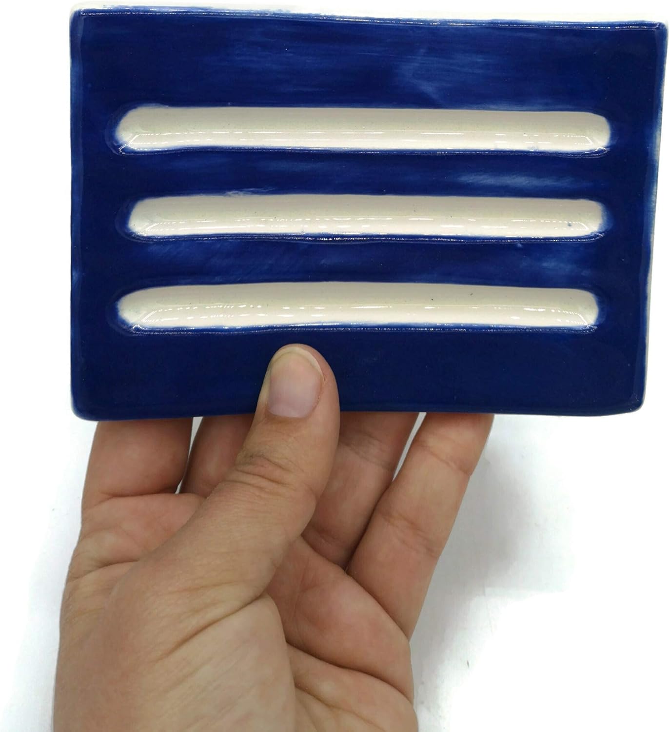 Dark Blue Handmade Ceramic Soap Dish Minimalist Rectangle Holder