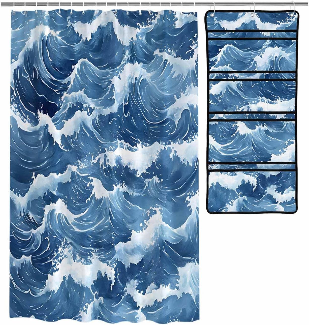 ZFUNCING Abstract Blue Meshed Bath Room Organizer Set 10 Pockets