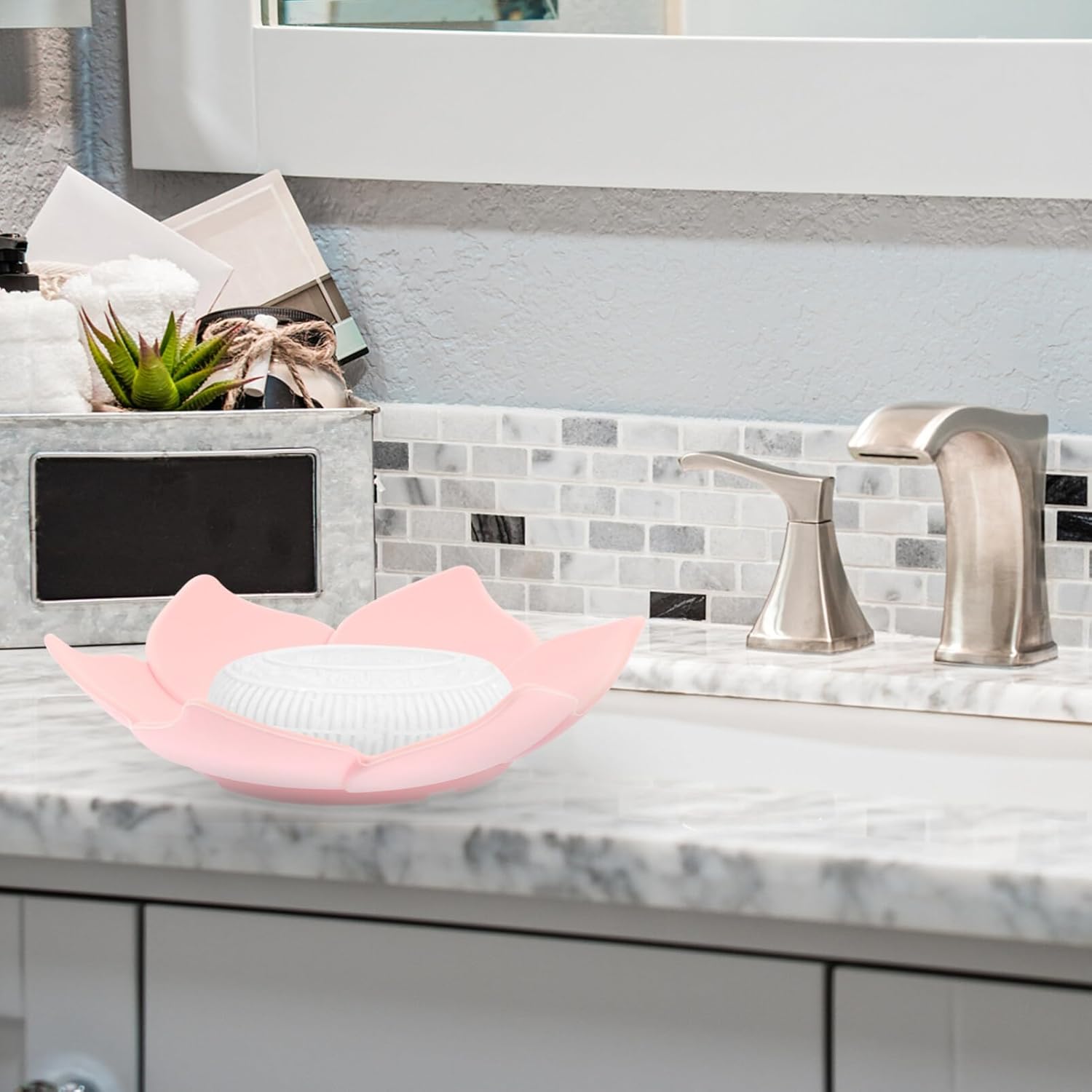 Zerodeko Flower Shaped Silicone Soap Dish 2pcs Bathroom Organizer