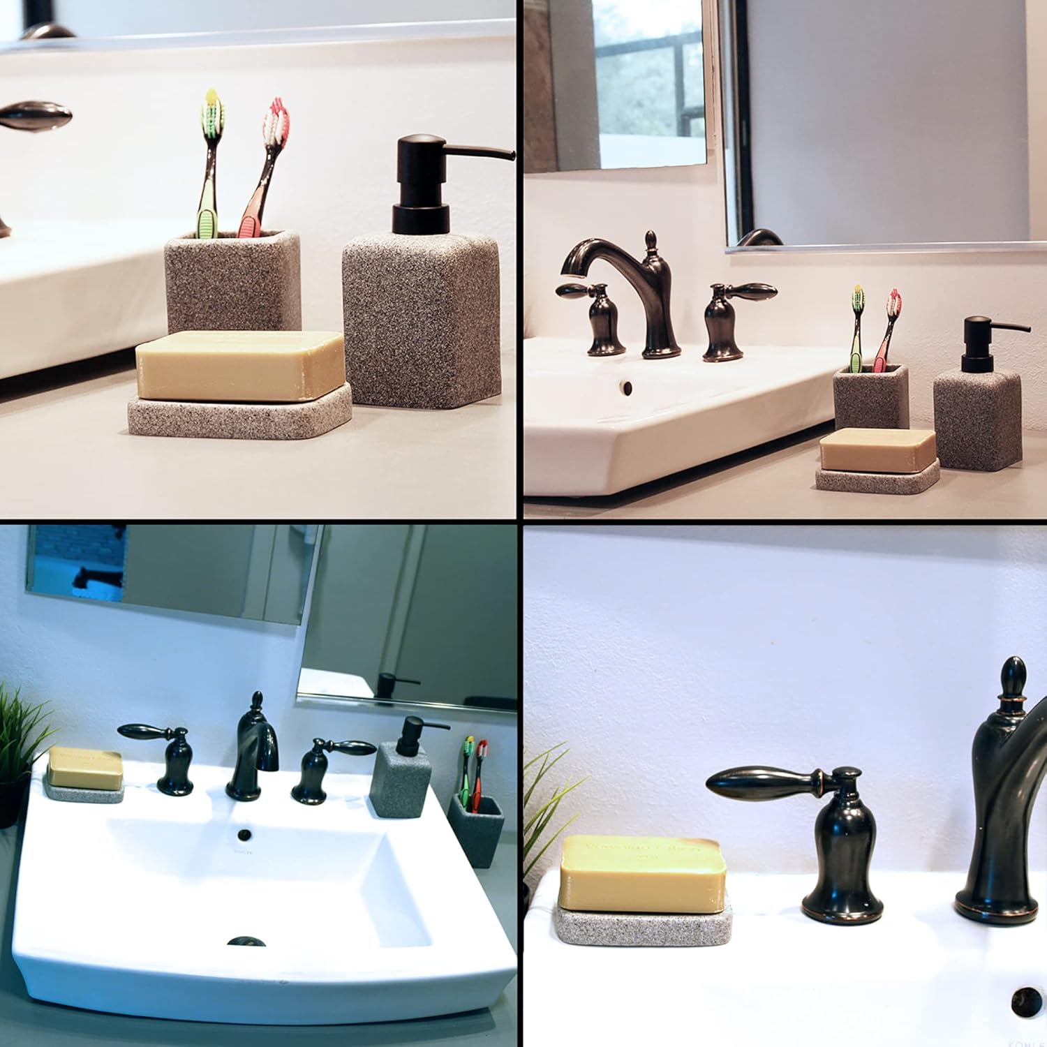 RectangularGreyGraniteSoapDishCupDispenser