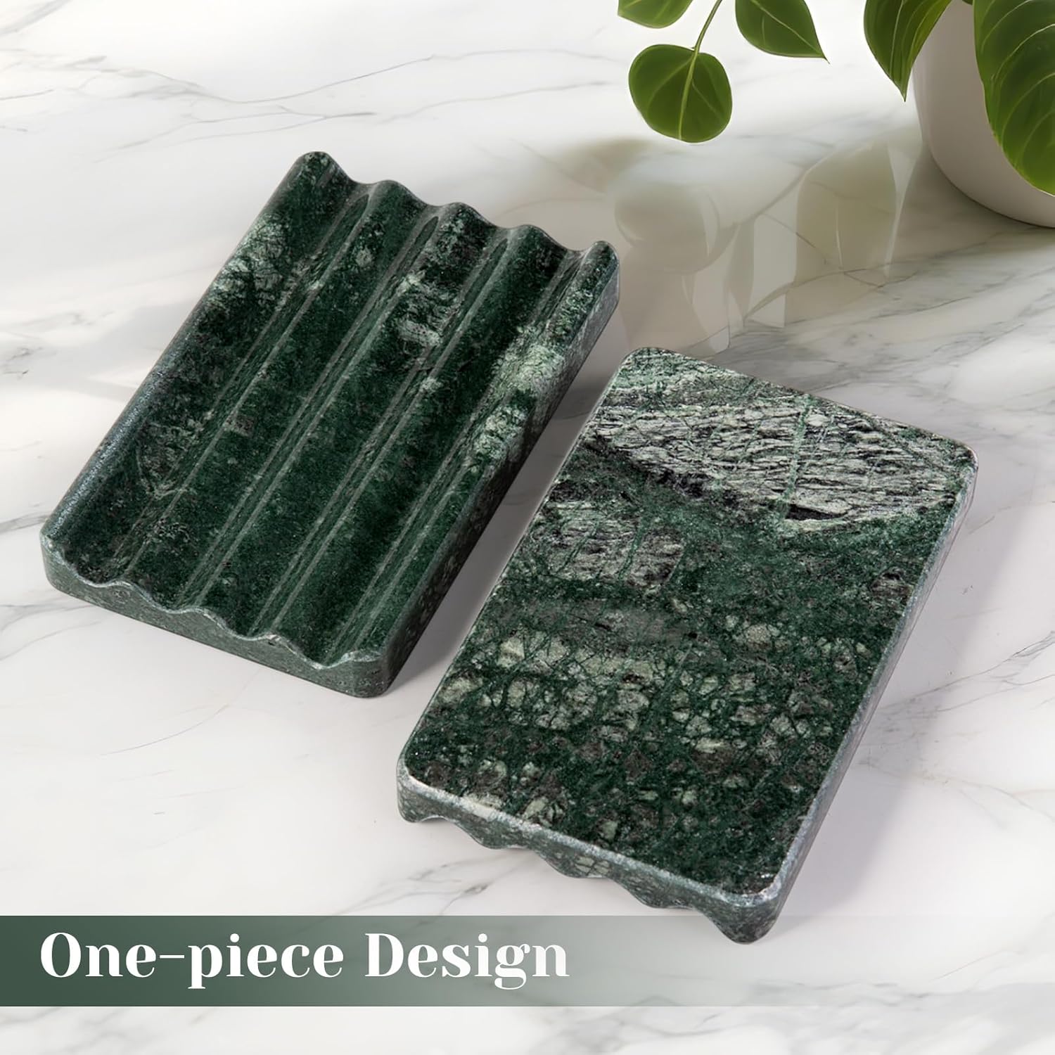 2PC Koville Indian Natural Green Marble Soap Dish for Bathroom