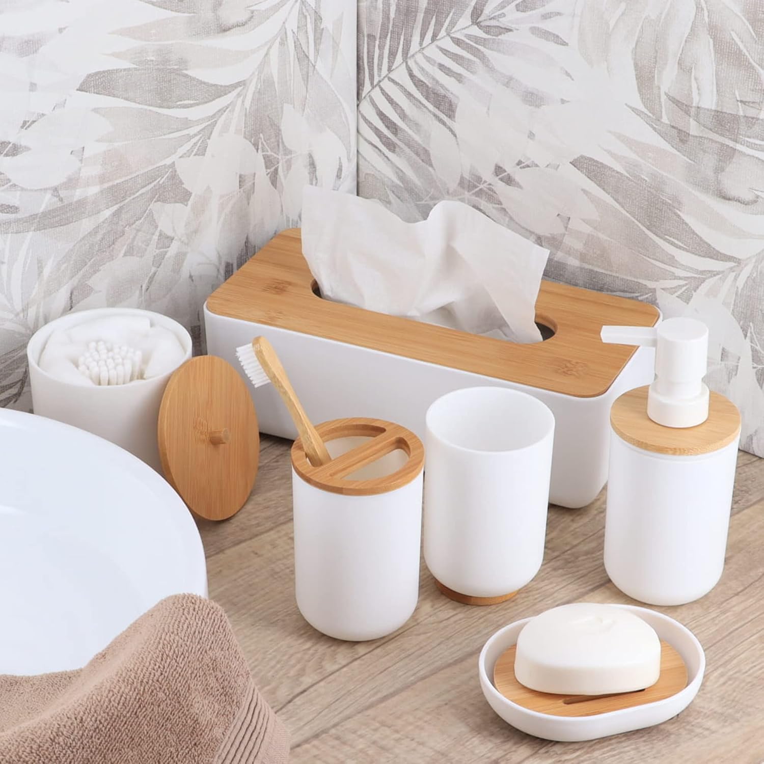 EVIDECO Premium White Soap Dish with Bamboo Tray - Stylish Bathroom Accessory