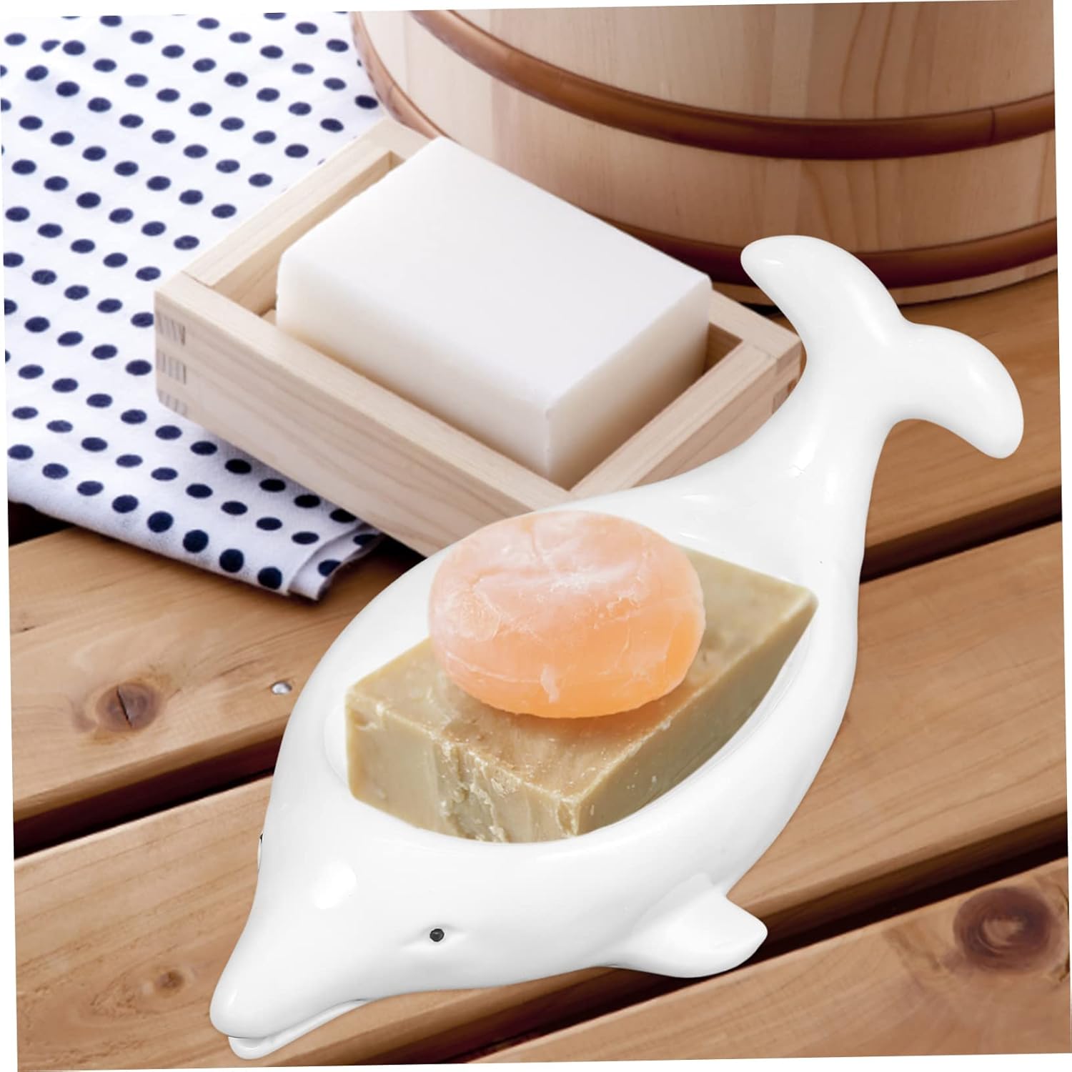 SosoPort Cute Dolphin Ceramic Soap Dish with Drainage