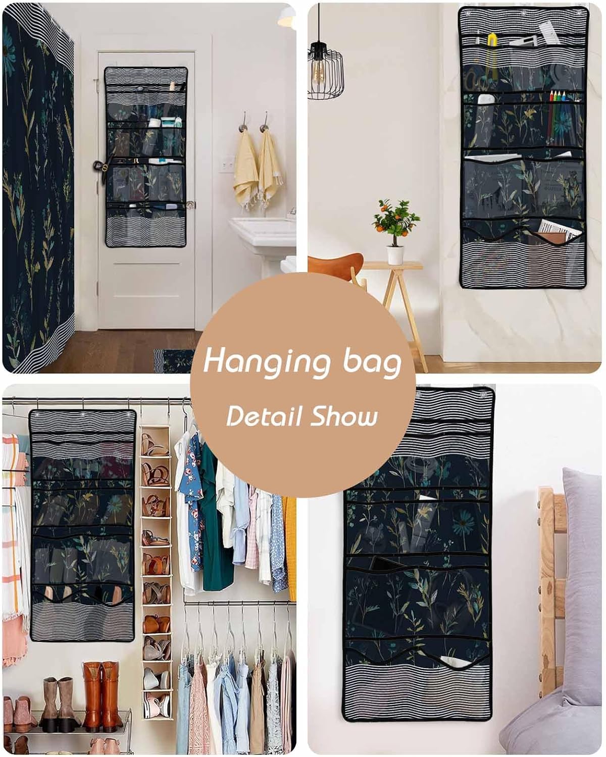 ZFUNCING Waterproof Shower Curtain with Mesh Organizer and Hooks