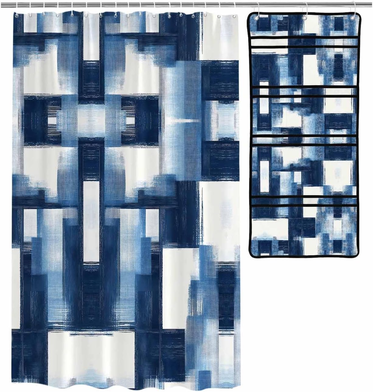 ZFUNCING 10-Pockets Mesh Organizer Abstract Blue White Waterproof Bath Use