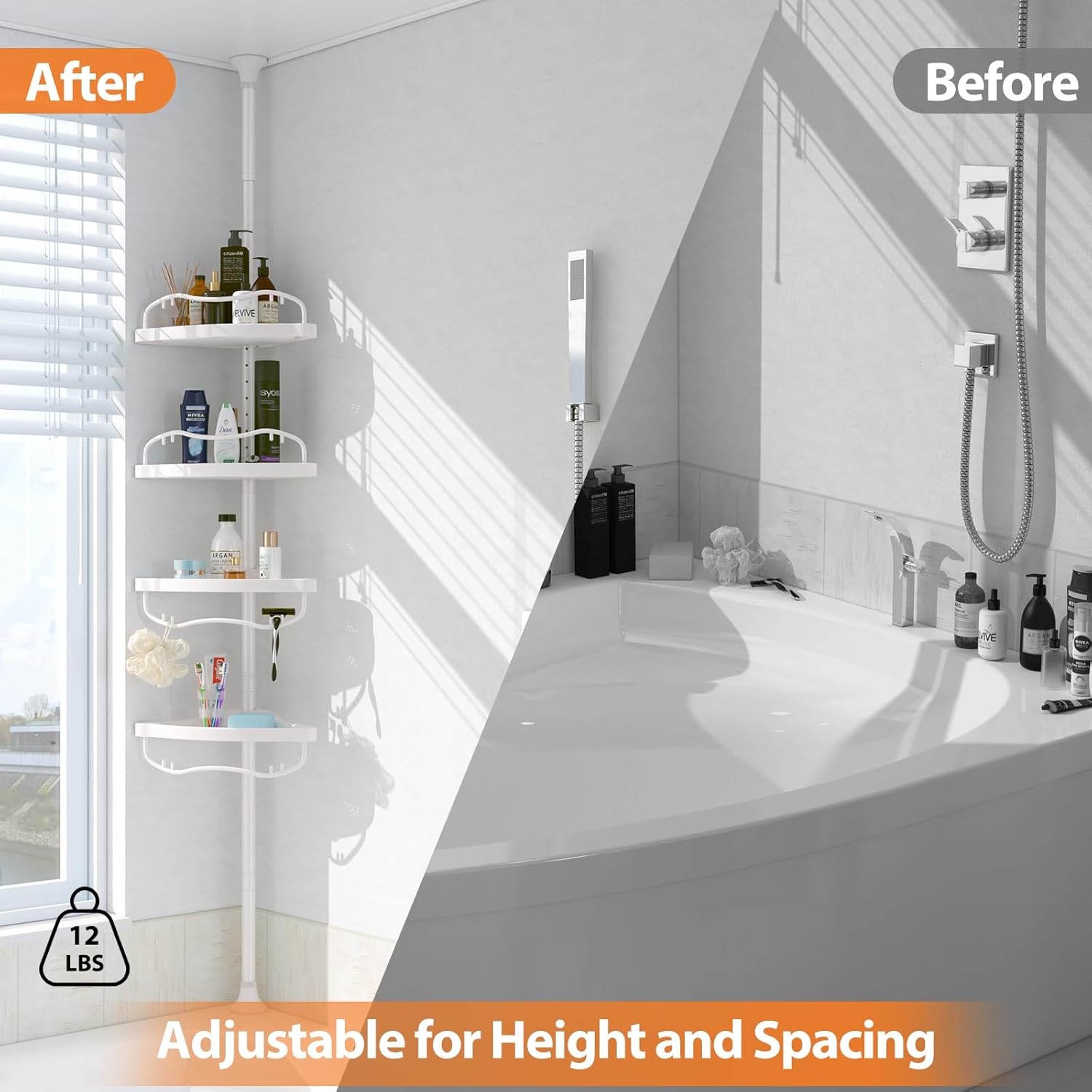 Adjustable Durable Shower Caddy with 4 Layers for Bathroom Storage