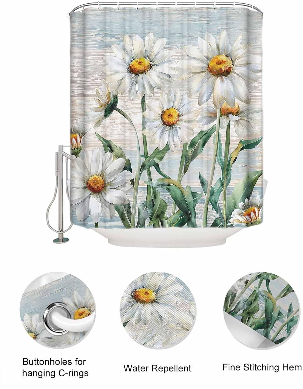 ZFUNCING Rustic Floral Shower Curtain with 10 Pockets Organizer Set