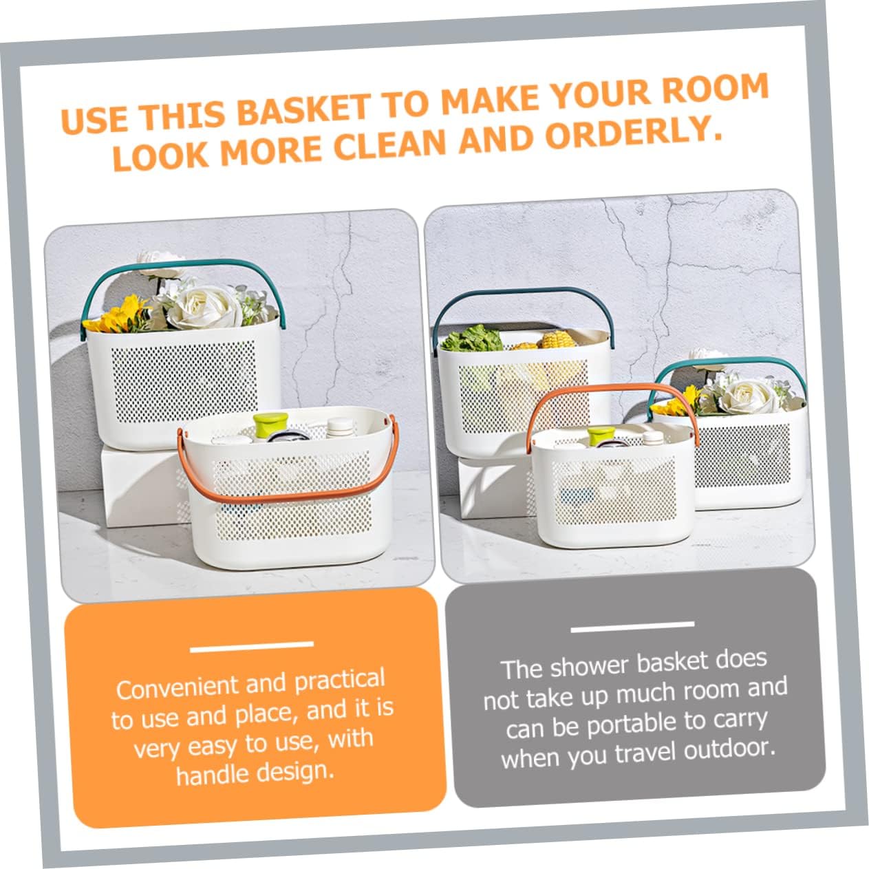 Portable Folding Shower Basket Plastic Organizer for Bathroom Kitchen Use