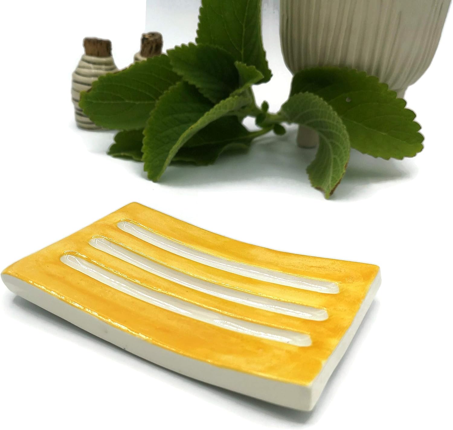 Handmade Yellow Ceramic Bar Soap Dish