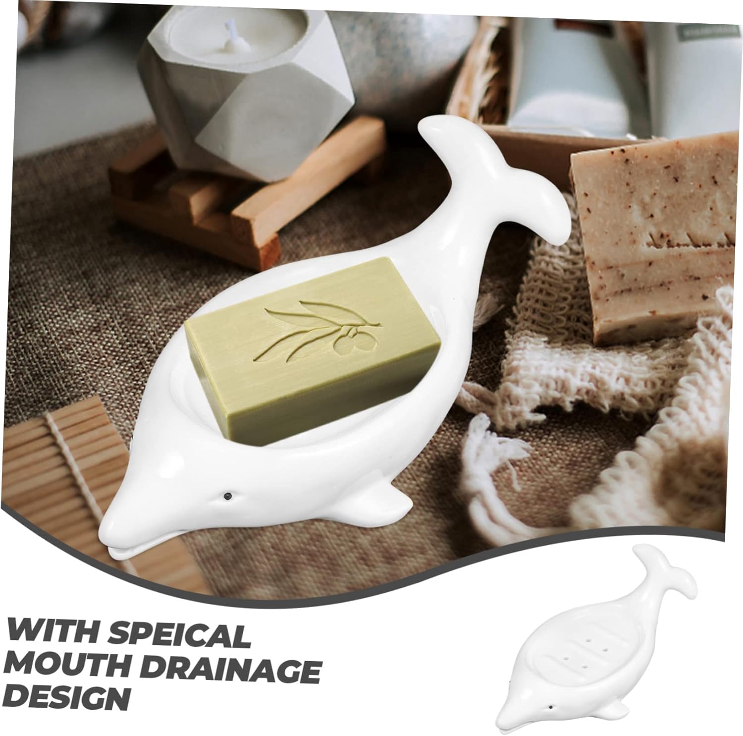 SosoPort Cute Dolphin Ceramic Soap Dish with Drainage