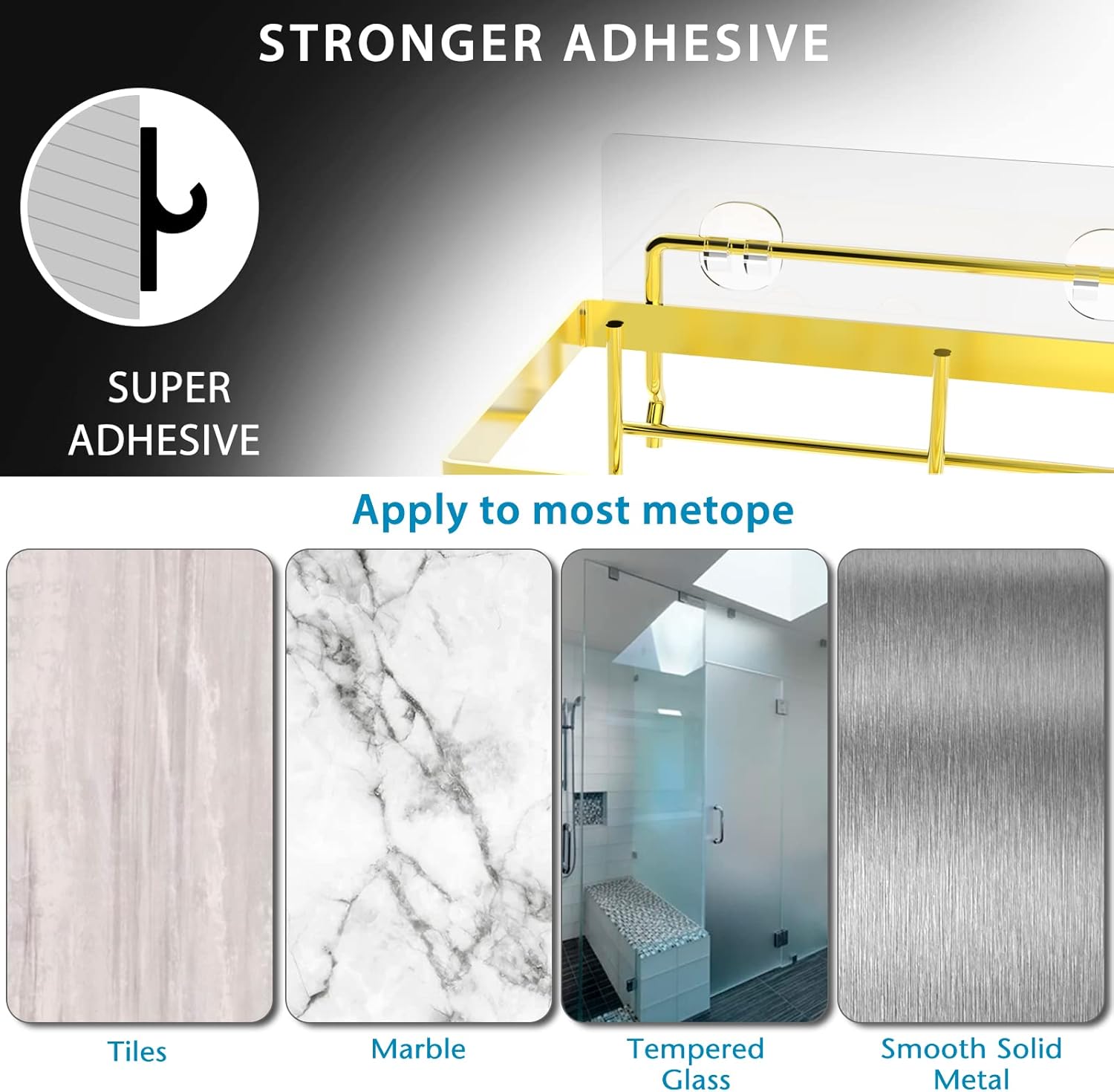 Sturdy Metal Non-Marking Adhesive shower caddy